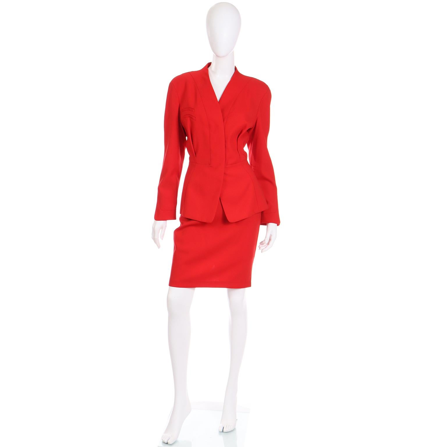 Vintage Red Thierry Mugler Jacket and Skirt Suit Deadstock w Tags at ...