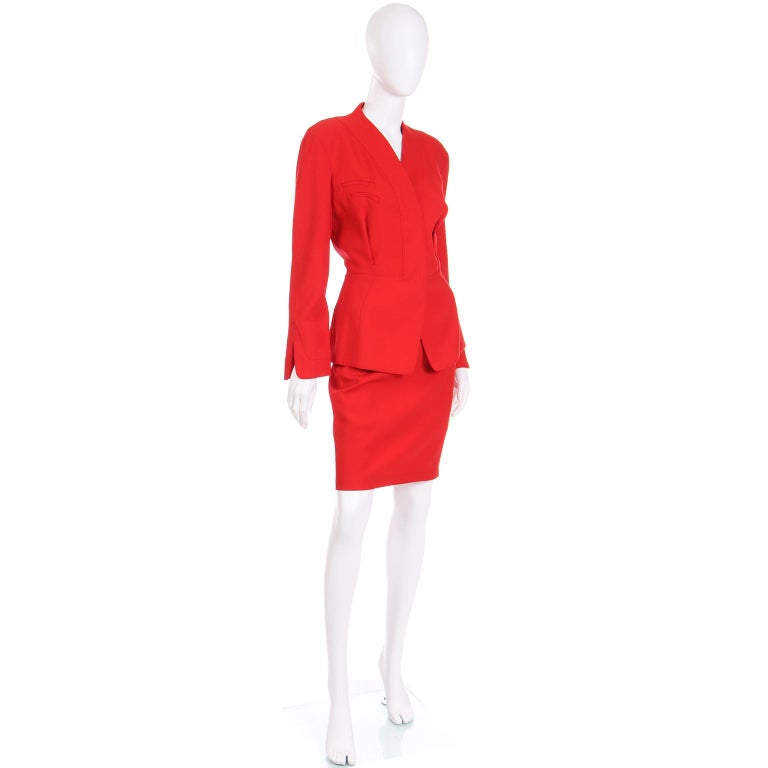 Vintage Red Thierry Mugler Jacket and Skirt Suit Deadstock w Tags In New Condition For Sale In Portland, OR