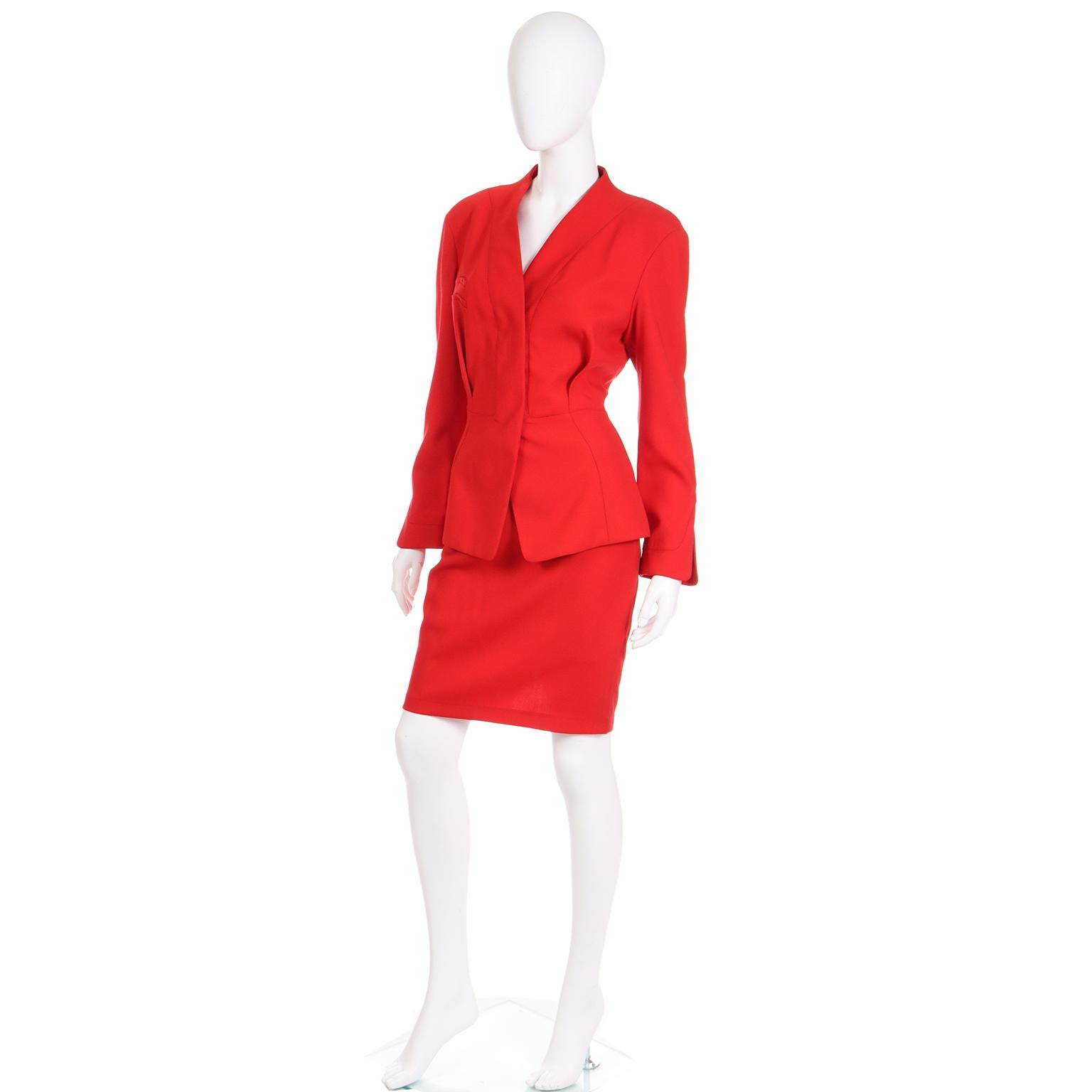 Vintage Red Thierry Mugler Jacket and Skirt Suit Deadstock w Tags 1