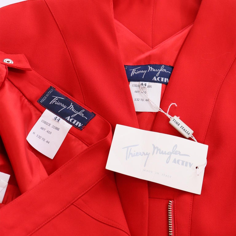 Vintage Red Thierry Mugler Jacket and Skirt Suit Deadstock w Tags For Sale 5