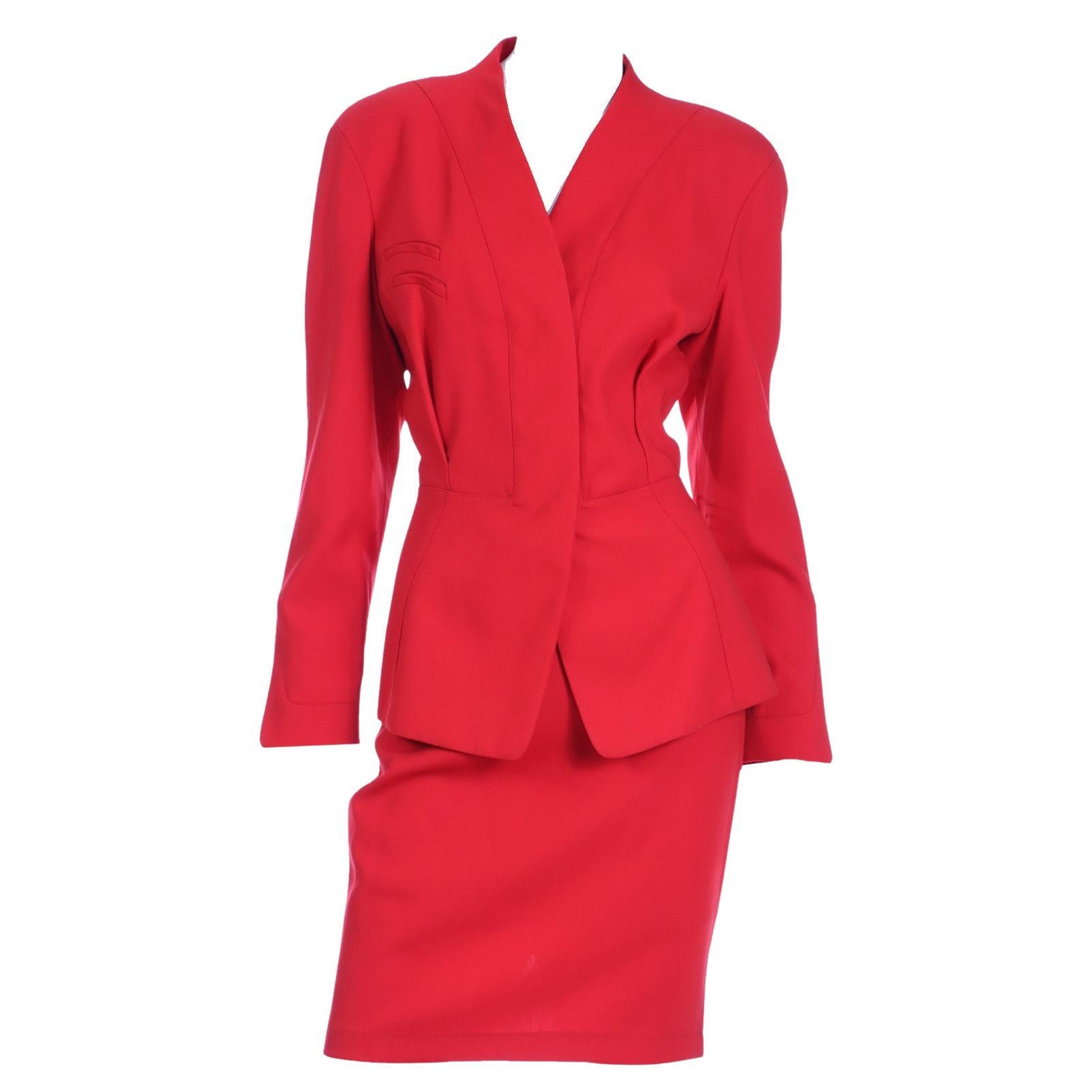 Vintage Red Thierry Mugler Jacket and Skirt Suit Deadstock w Tags