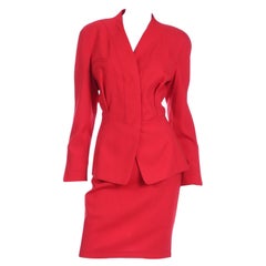 Vintage Red Thierry Mugler Jacket and Skirt Suit Deadstock w Tags