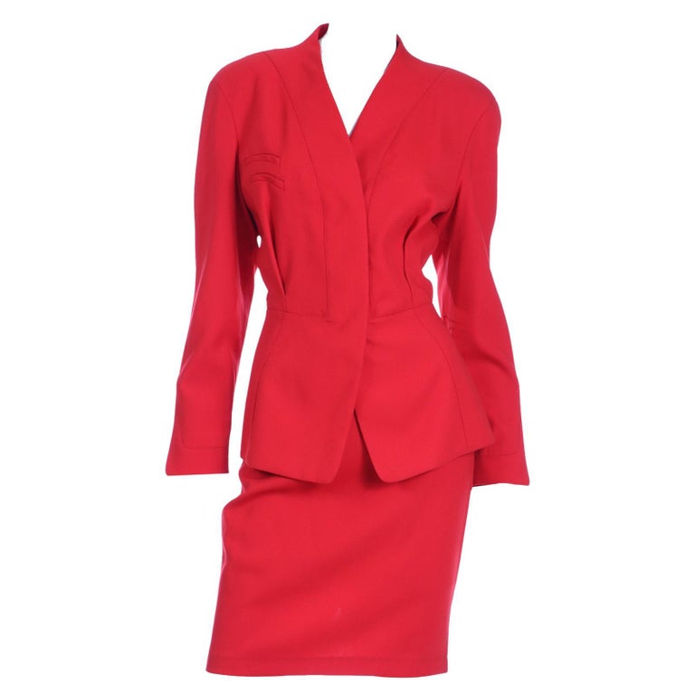 Vintage Red Thierry Mugler Jacket and Skirt Suit Deadstock w Tags For Sale