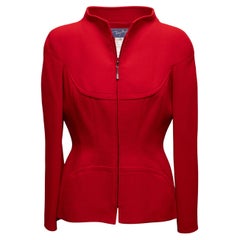 Vintage Rot Thierry Mugler Wolle Zip Jacke Größe EU 42