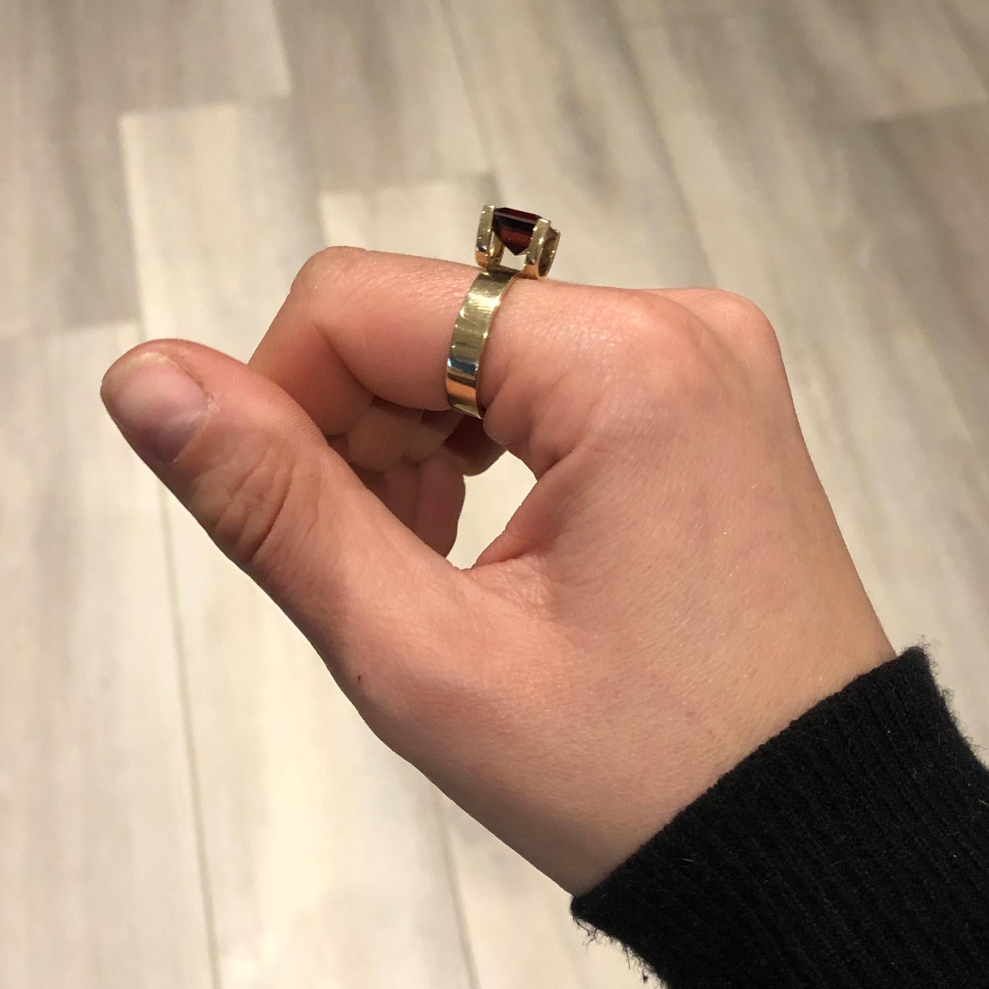 Square Cut Vintage Red Tourmaline and 9 Carat Gold Cocktail Ring For Sale
