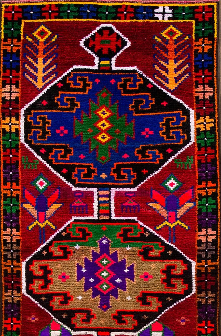 Hand-Knotted Vintage Red Tribal Turkish Runner Rug, 2.05x10.08