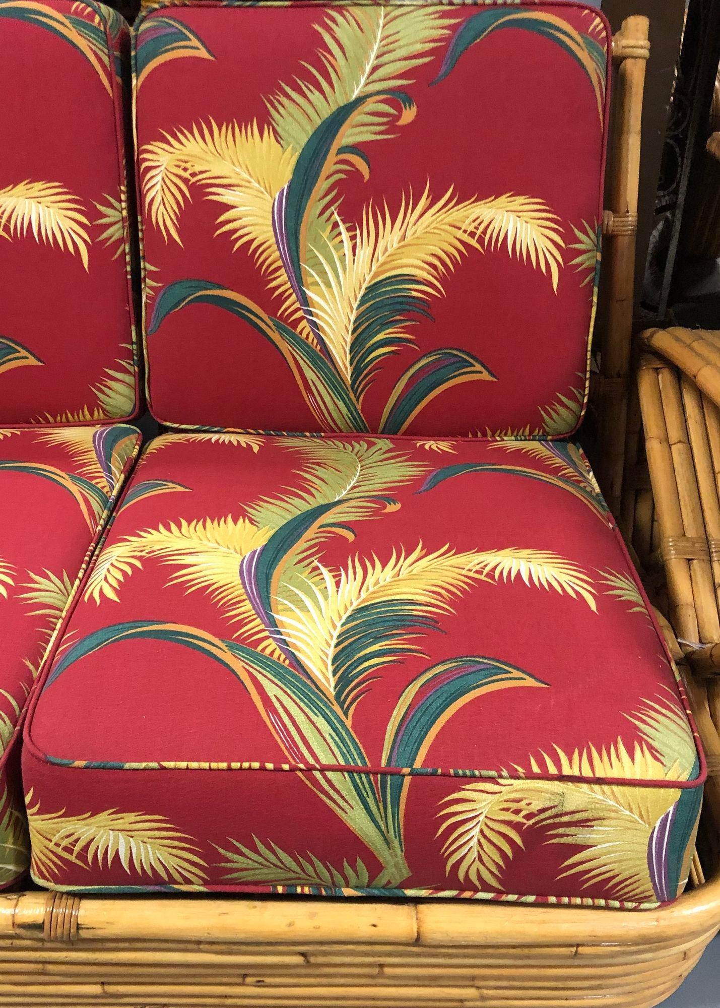 Vintage Red Tropical Barkcloth Cushion Set