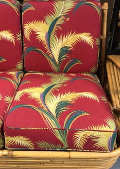 Vintage Red Tropical Barkcloth Cushion Set