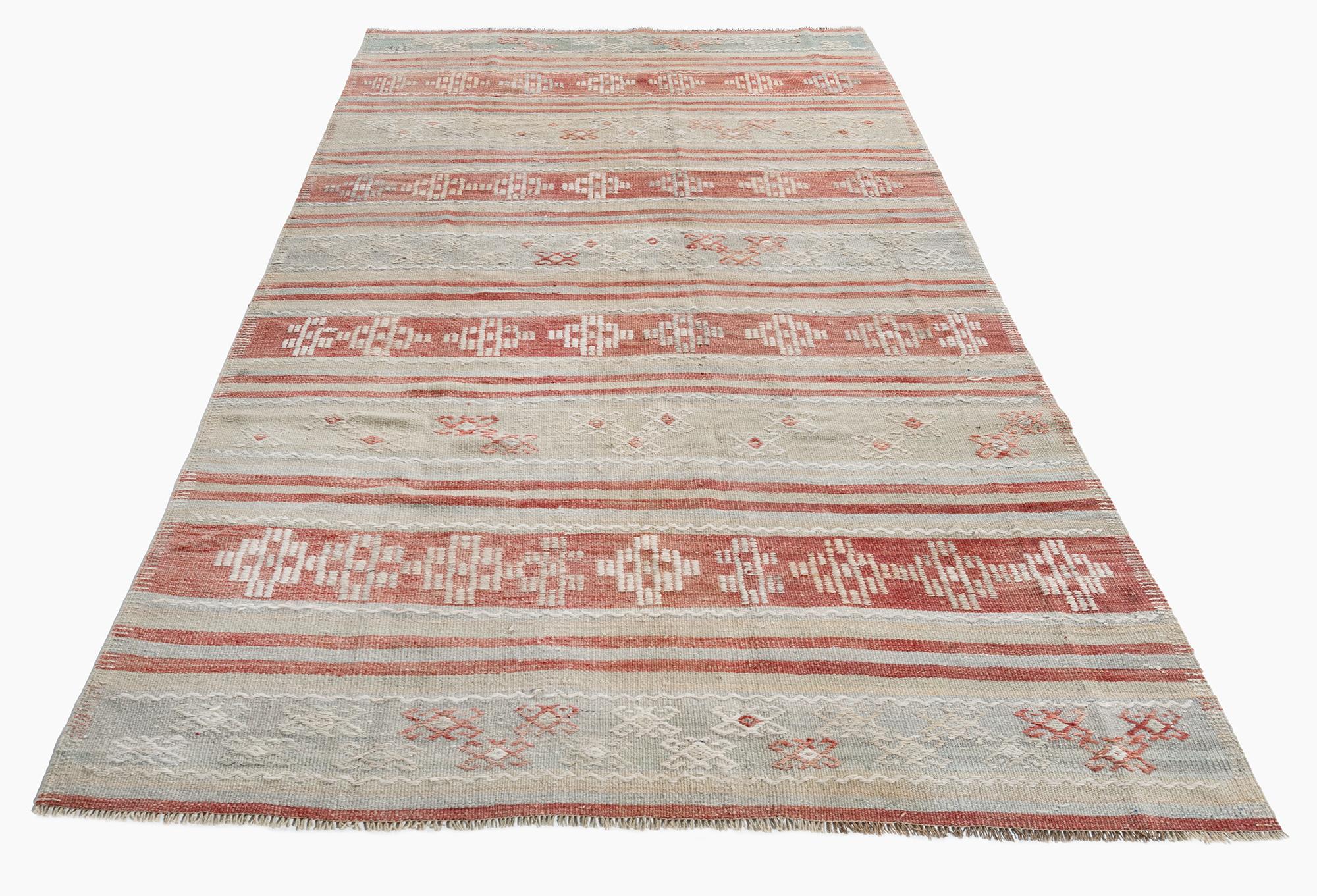 Vintage By Red Turkish Flatweave Jajim Area Rug 5'3 X 9'1 in vendita 4