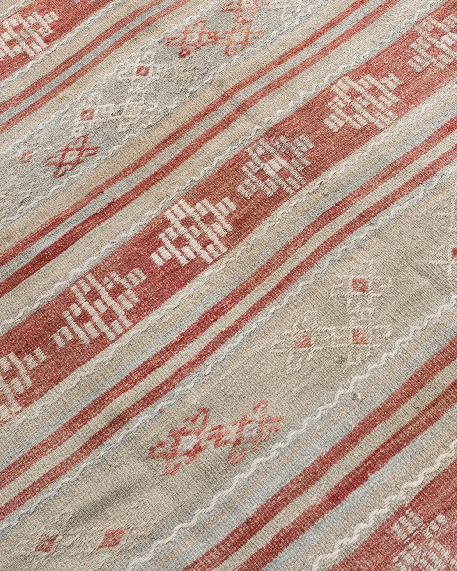 Turco Vintage By Red Turkish Flatweave Jajim Area Rug 5'3 X 9'1 in vendita