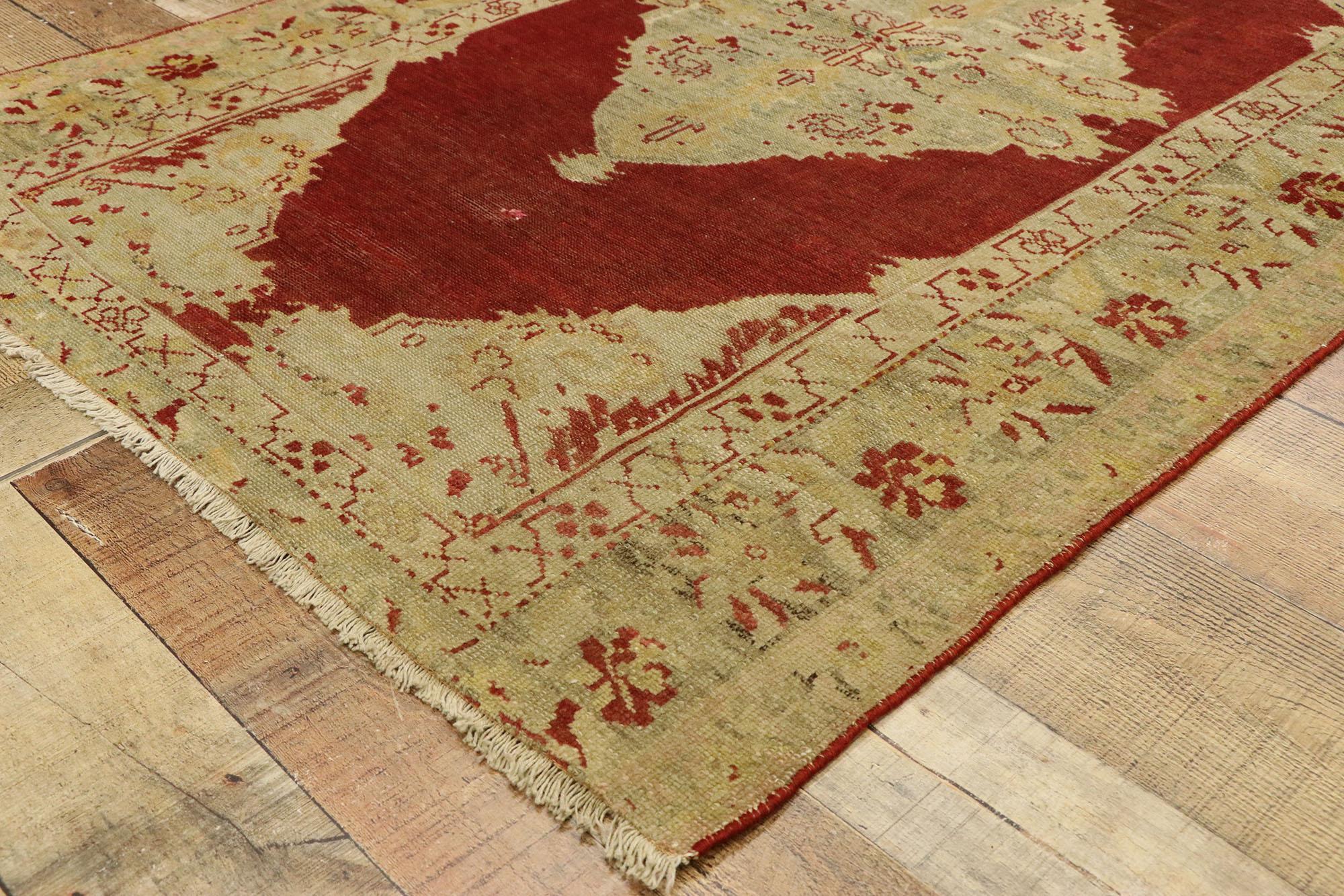 Wool Vintage Red Turkish Floral Oushak Carpet For Sale