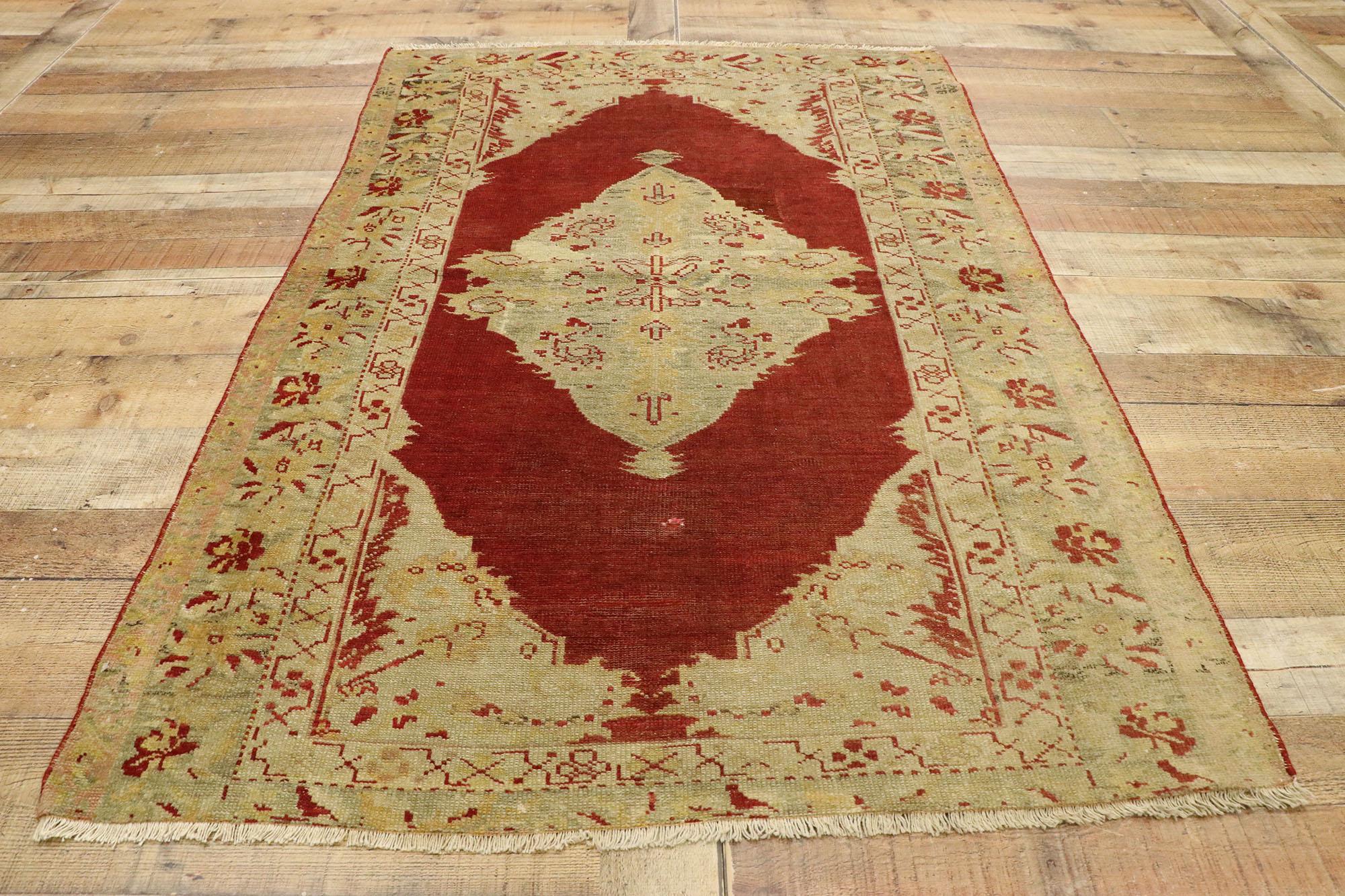 Vintage Red Turkish Floral Oushak Carpet For Sale 1