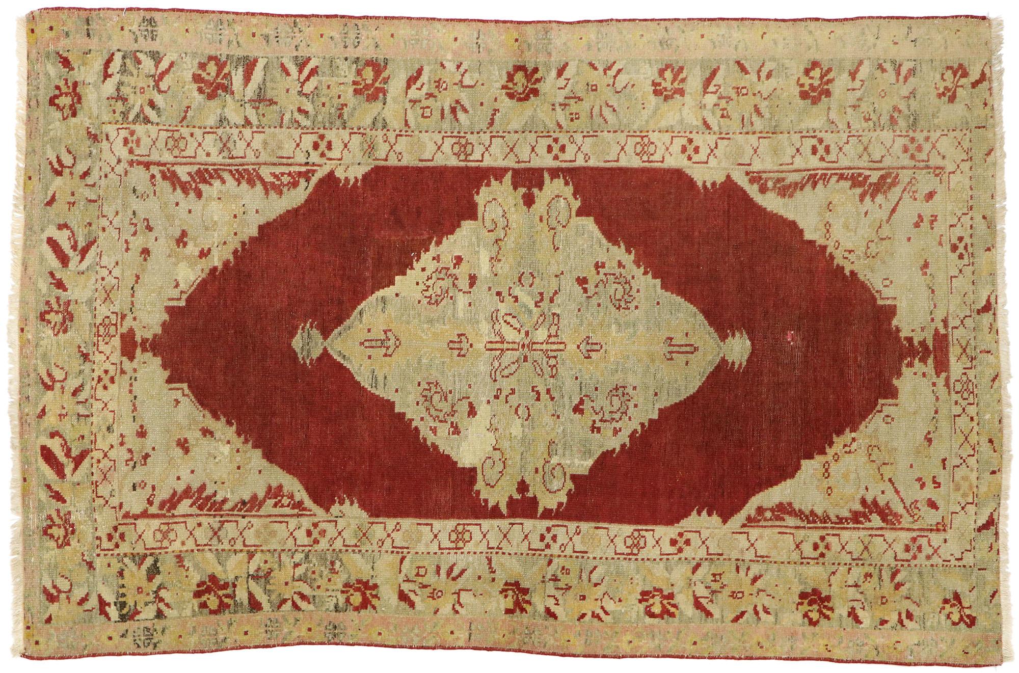 Vintage Red Turkish Floral Oushak Carpet For Sale 3