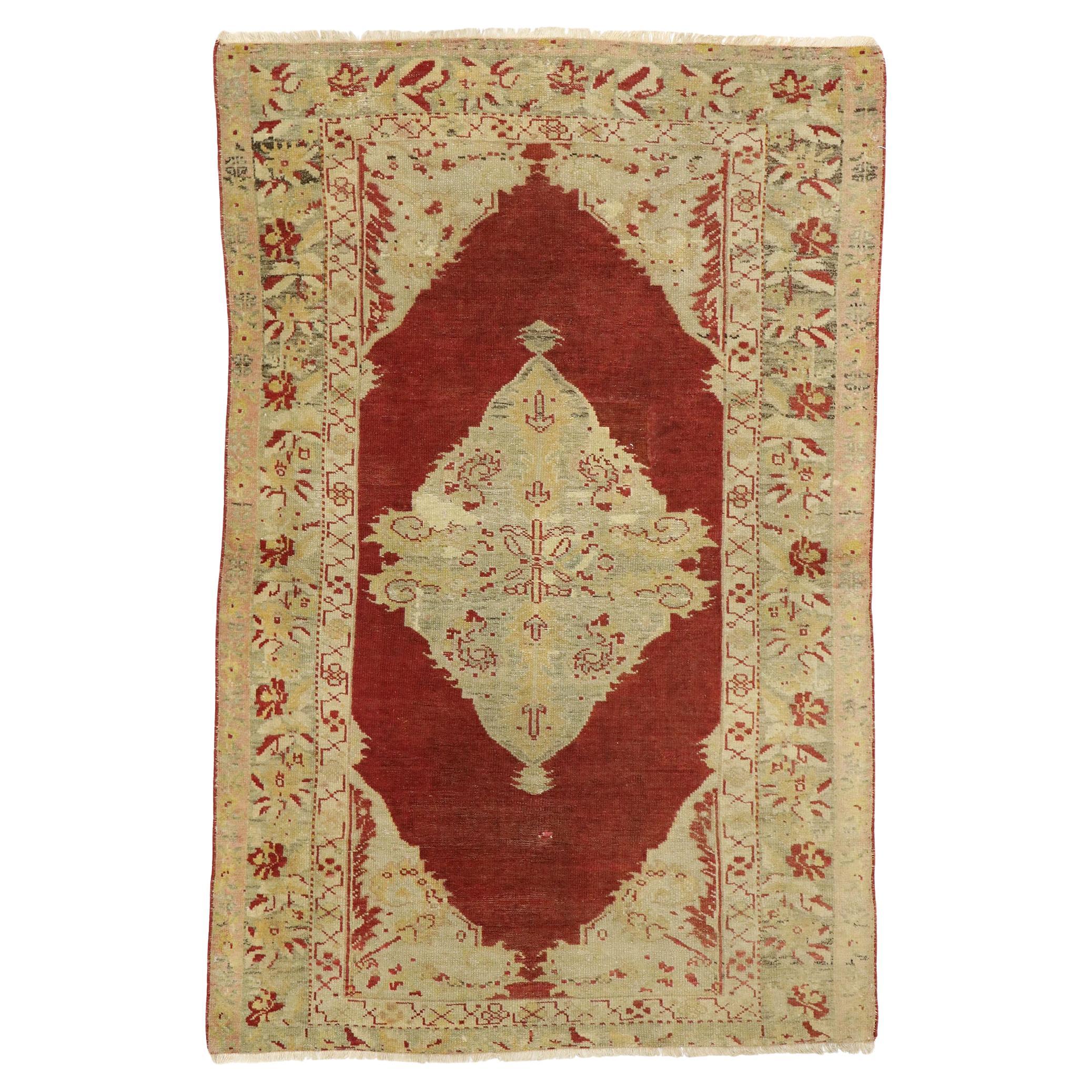 Vintage Red Turkish Floral Oushak Carpet For Sale