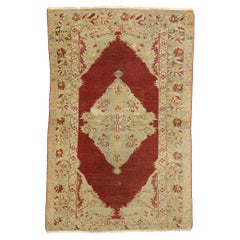 Vintage Red Turkish Floral Oushak Carpet