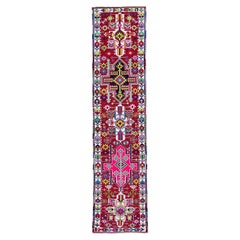 Vintage Red Turkish Handmade Multicolor Geometric Pattern Runner in lana
