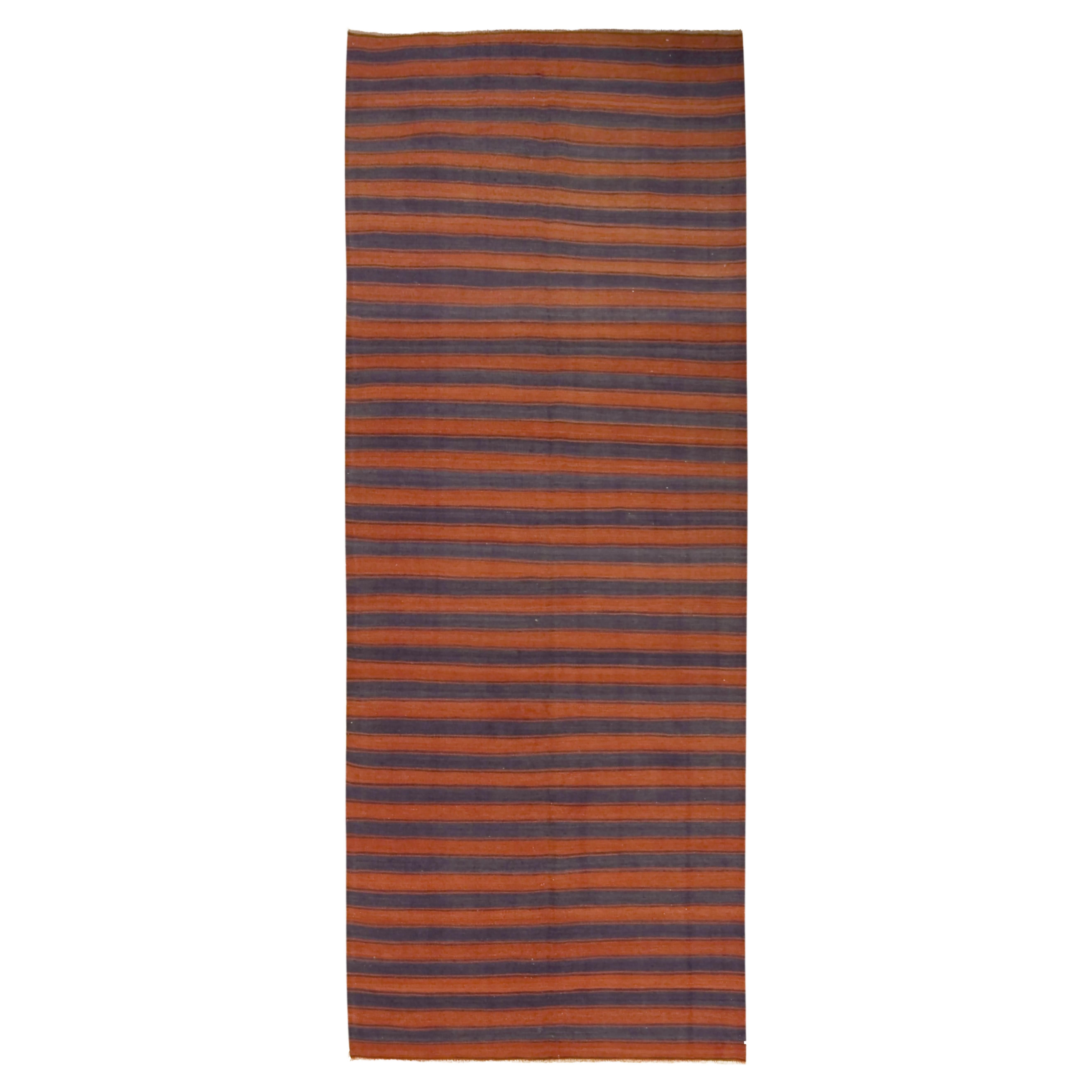 Vintage Red Turkish Kilim Gallery Size Rug, 4'9 x 12'6 For Sale