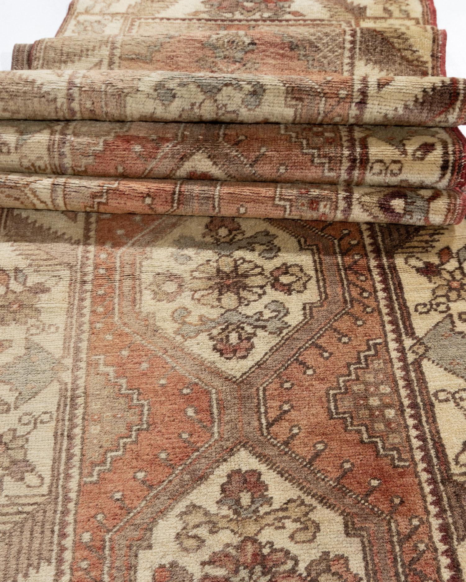 Hand-Woven Vintage Red Turkish Oushak Area Rugs  7'4 x 10'10 For Sale