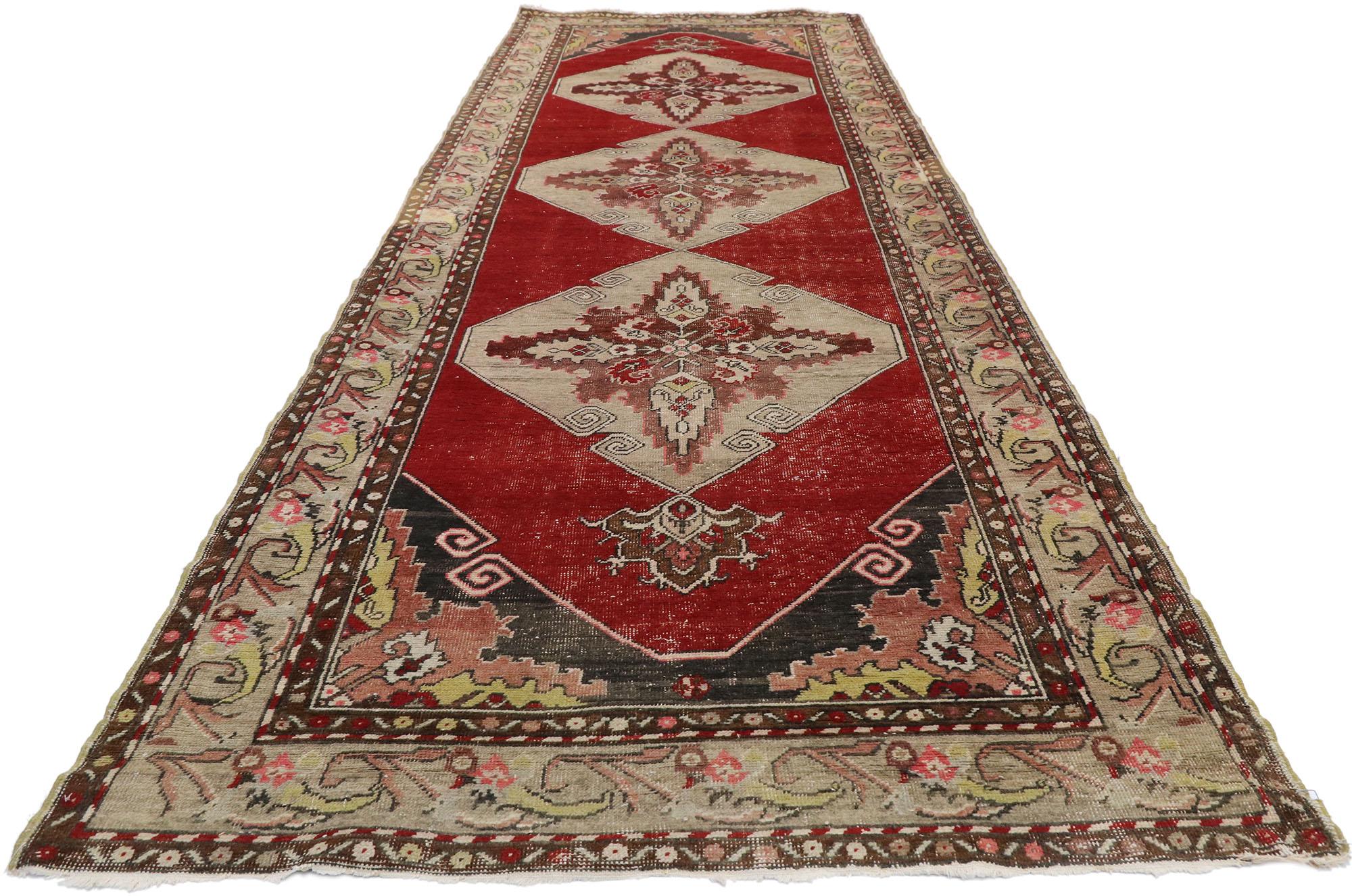 Hand-Knotted Vintage Red Turkish Oushak Carpet For Sale
