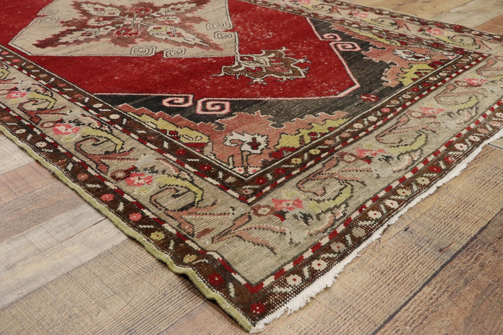 Wool Vintage Red Turkish Oushak Carpet For Sale