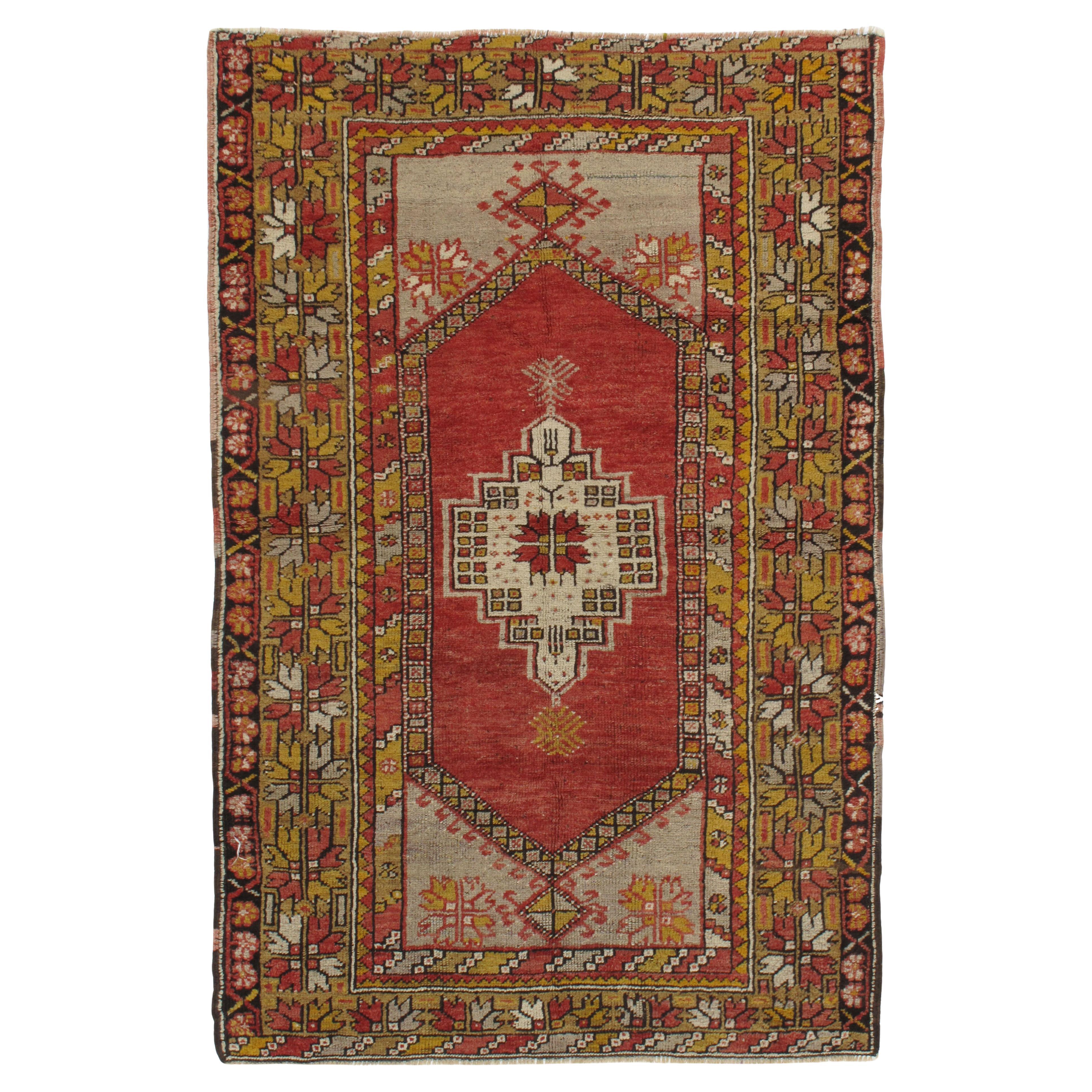 Tappeto Oushak turco rosso vintage 3'5 X 5'1