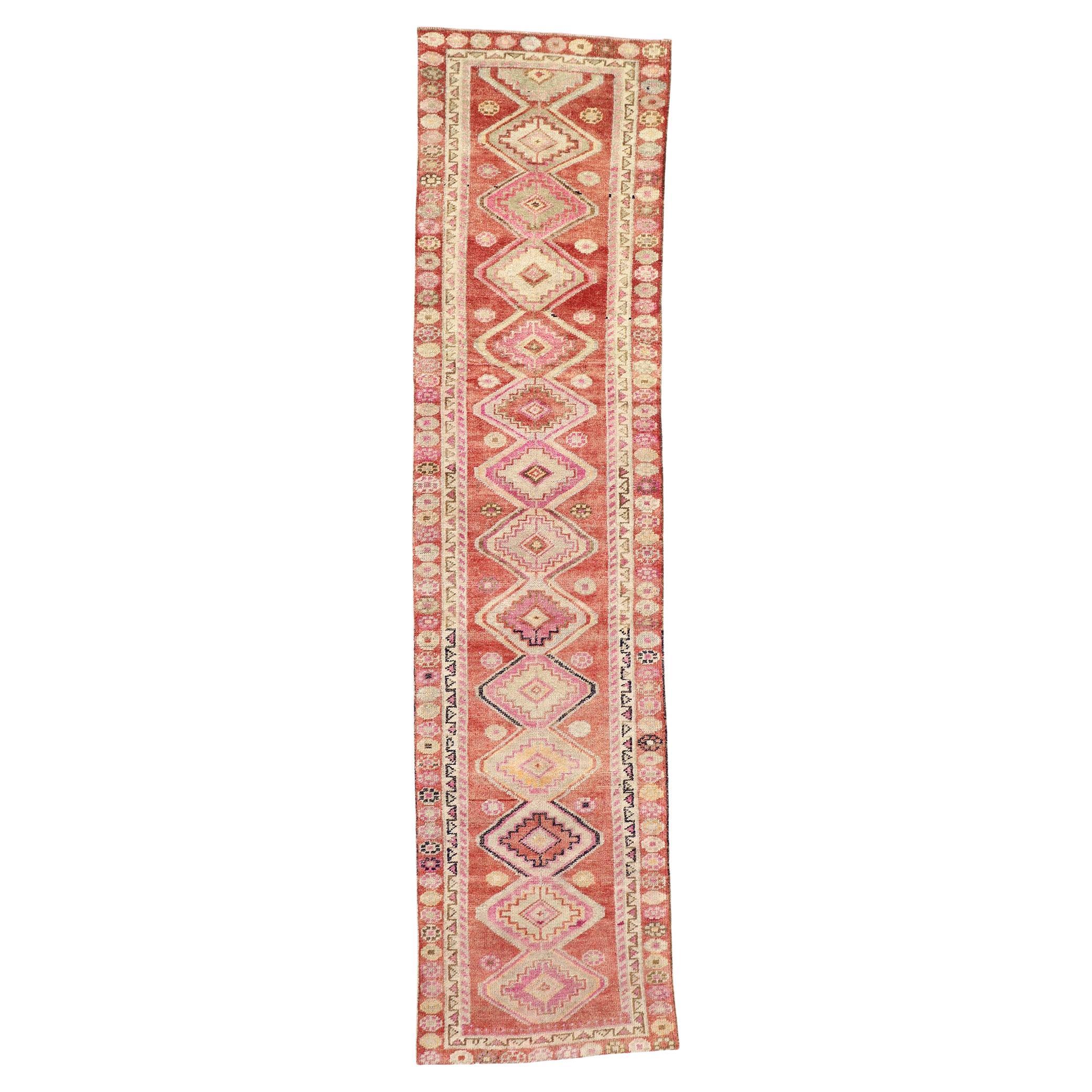 Vintage Red Turkish Oushak Rug Carpet Runner