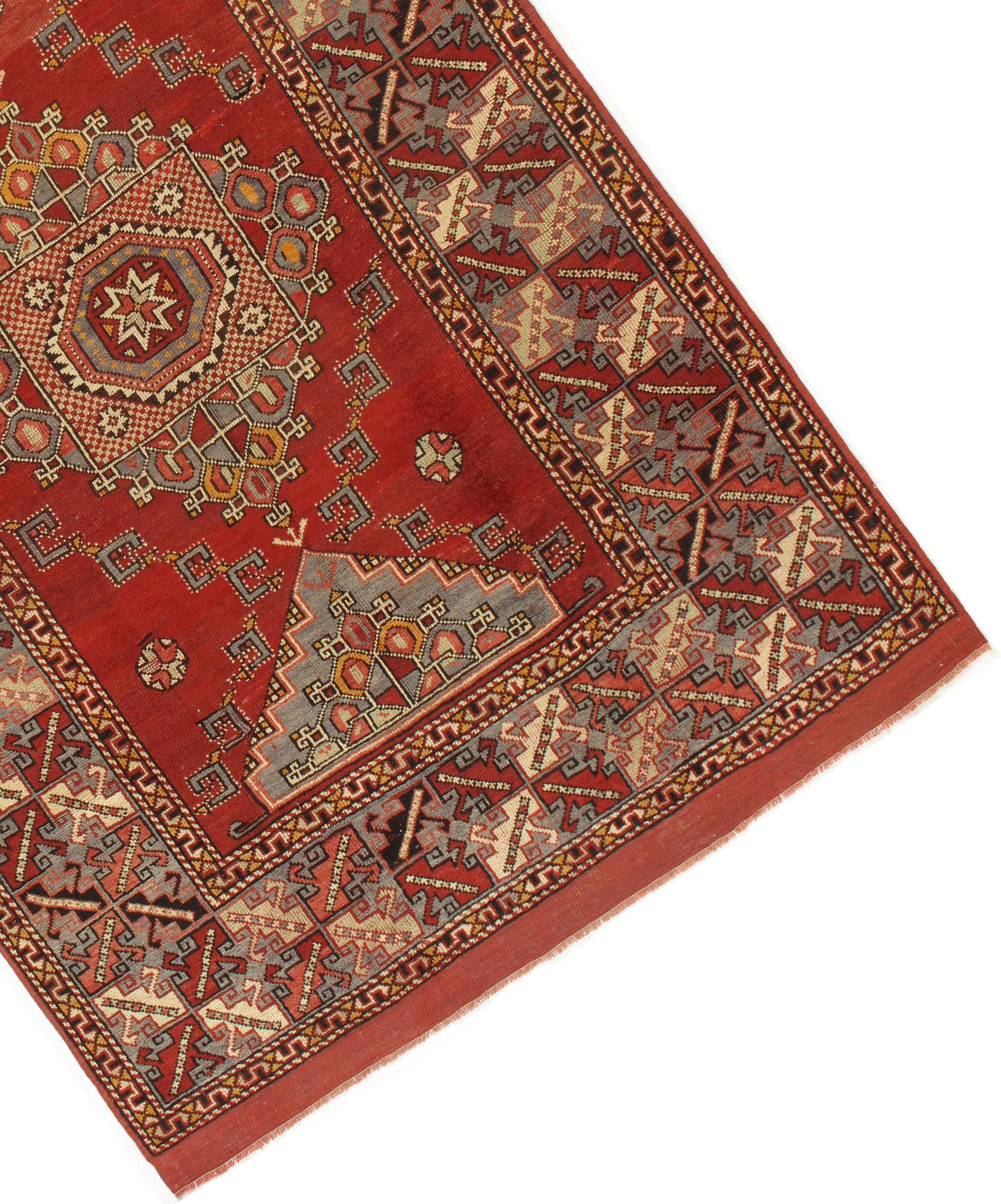 Vintage Red Turkish Oushak Rug, circa 1940, 5'5 x 8'2 In Good Condition For Sale In New York, NY