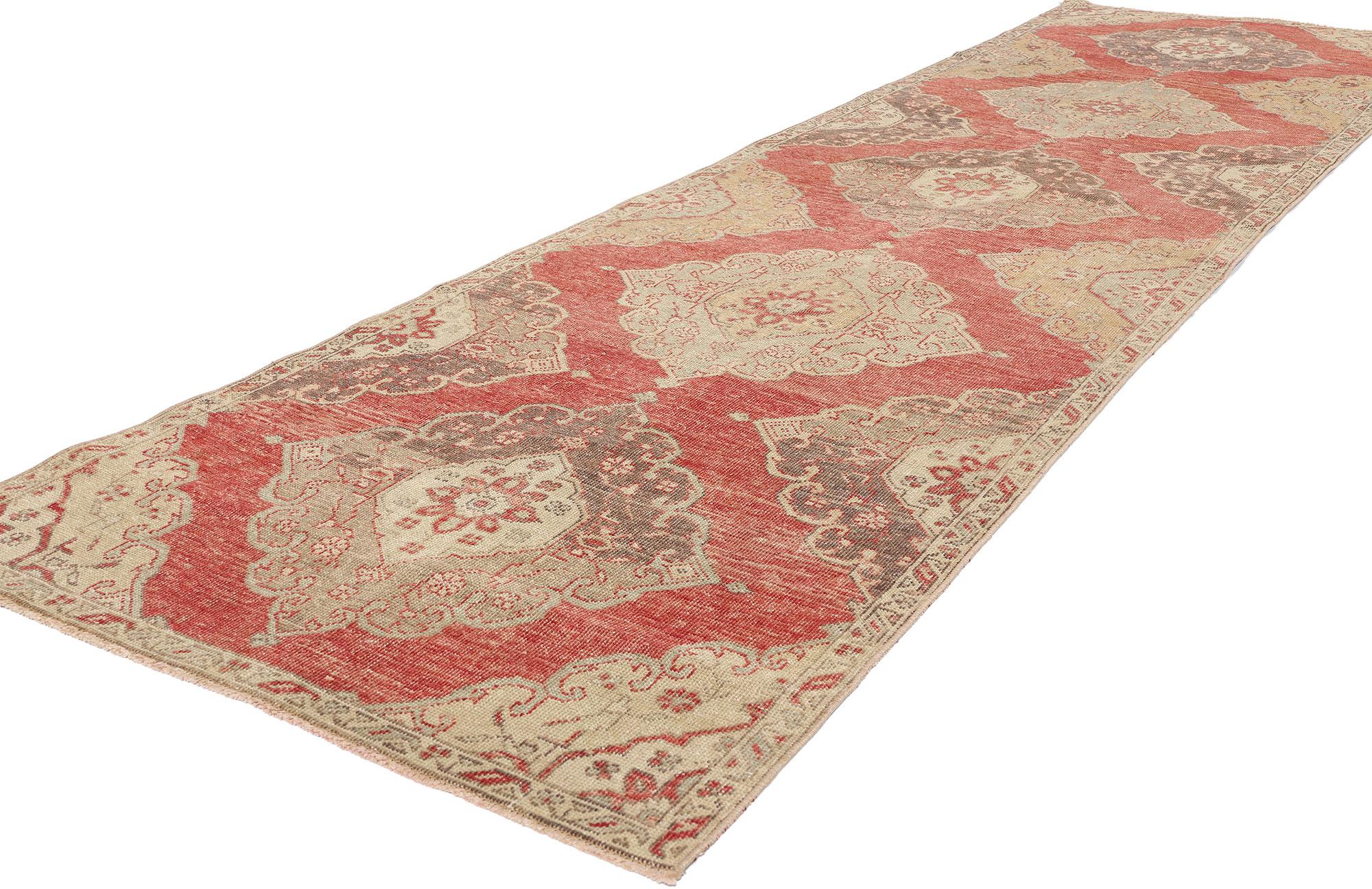 53911 Vintage Red Turkish Oushak Rug, 03'03 x 12'01. Please note this listing is for one piece. There is a matching piece available adds to its rarity. Turkish Oushak carpet runners are a type of traditional rug originating from the Oushak region in