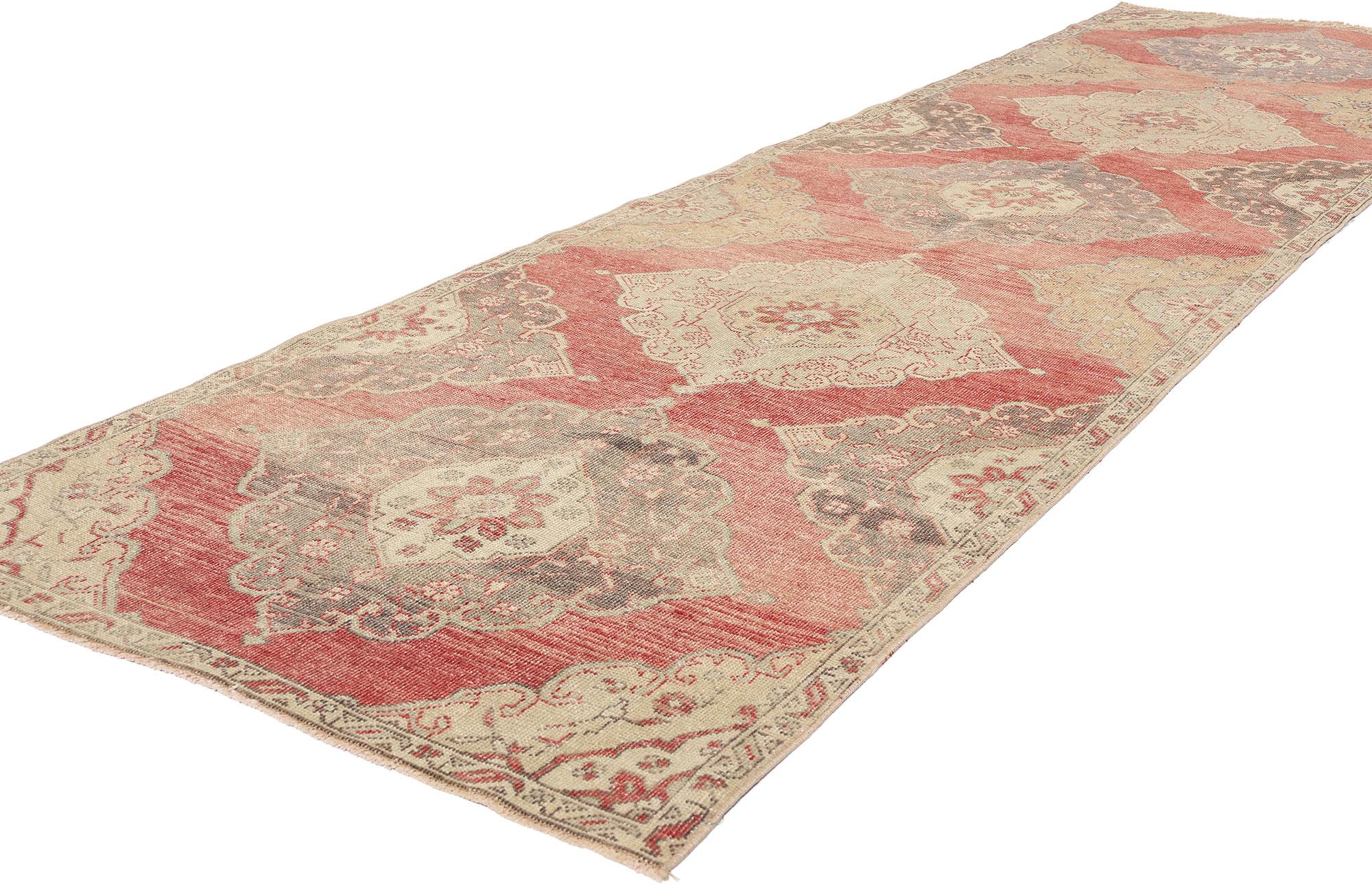 53912 Vintage Red Turkish Oushak Rug, 03'03 x 12'01. Please note this listing is for one piece. There is a matching piece available adds to its rarity. Turkish Oushak carpet runners represent a classic rug style stemming from the Oushak region in
