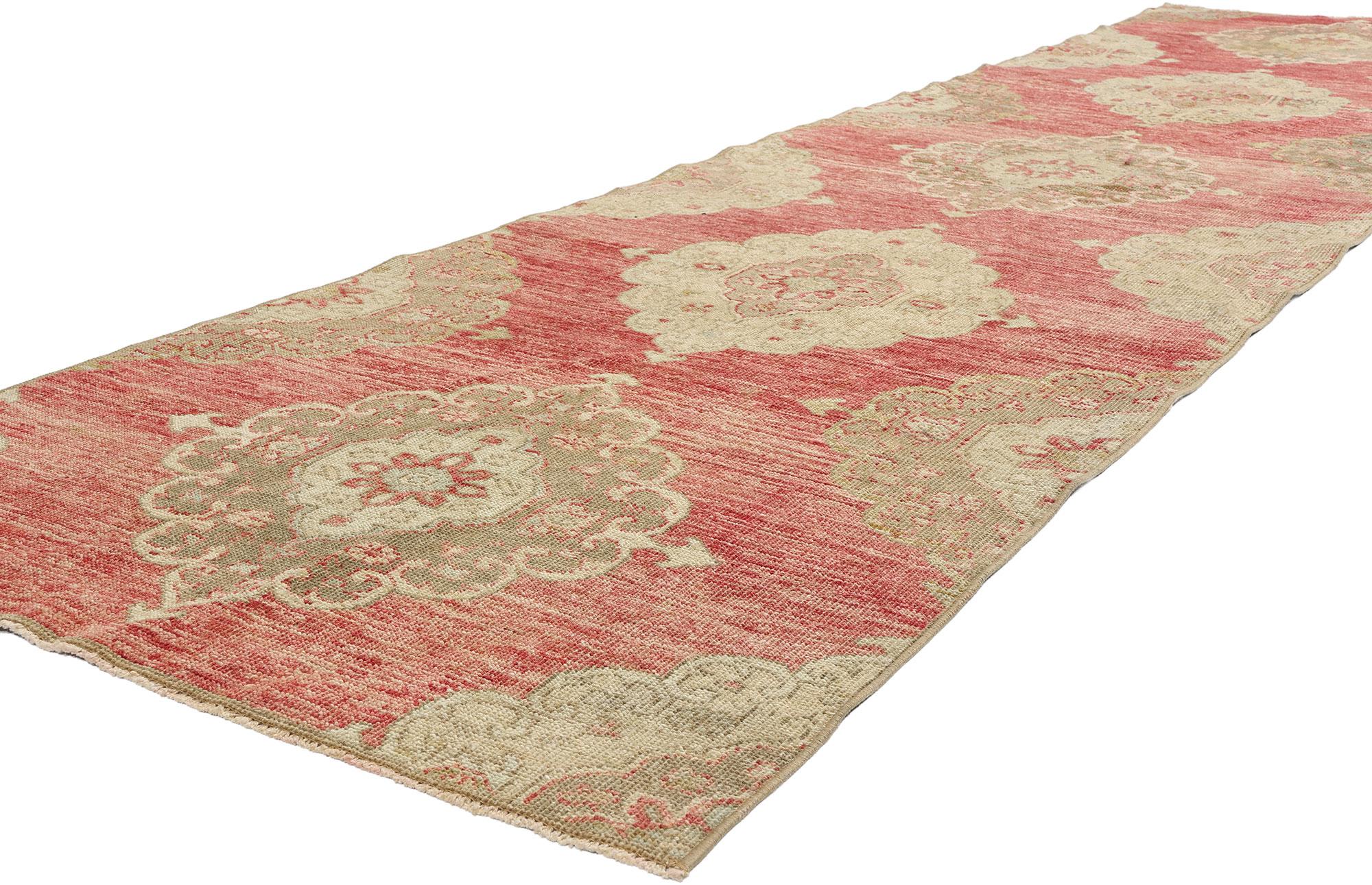 53919 Vintage Red Turkish Oushak Rug Runner, 03'01 x 12'00. Turkish Oushak carpet runners represent a distinctive style of traditional rug originating from the Oushak region in western Turkey. Renowned for their exceptional designs, these runners