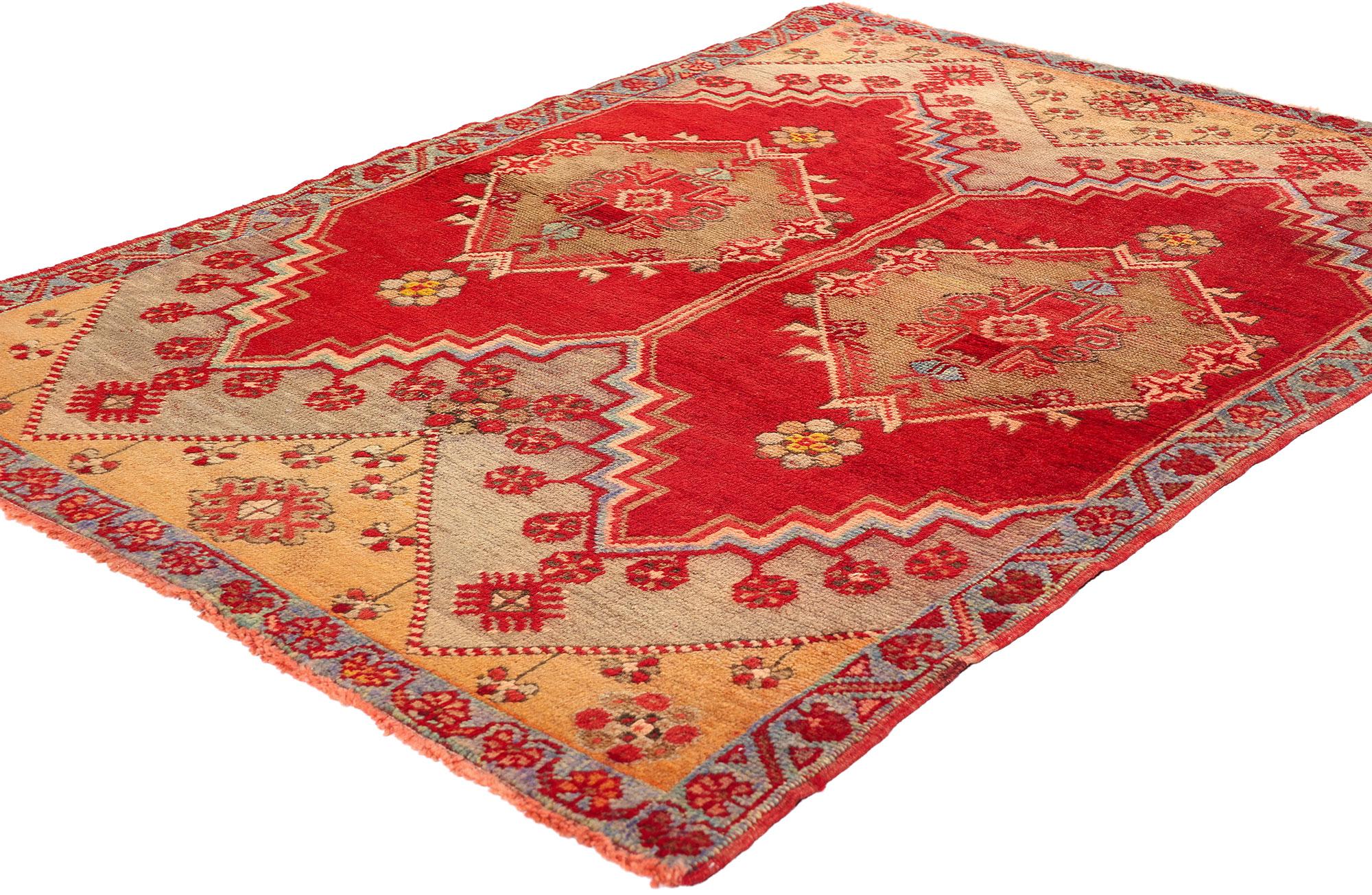 51122 Vintage Red Turkish Oushak Rug, 03'08 X 05'00. Please note this listing is for one piece; it does have a matching piece and we have added a picture so you can see them together.
Exuding a captivating allure reminiscent of sumptuous red Italian