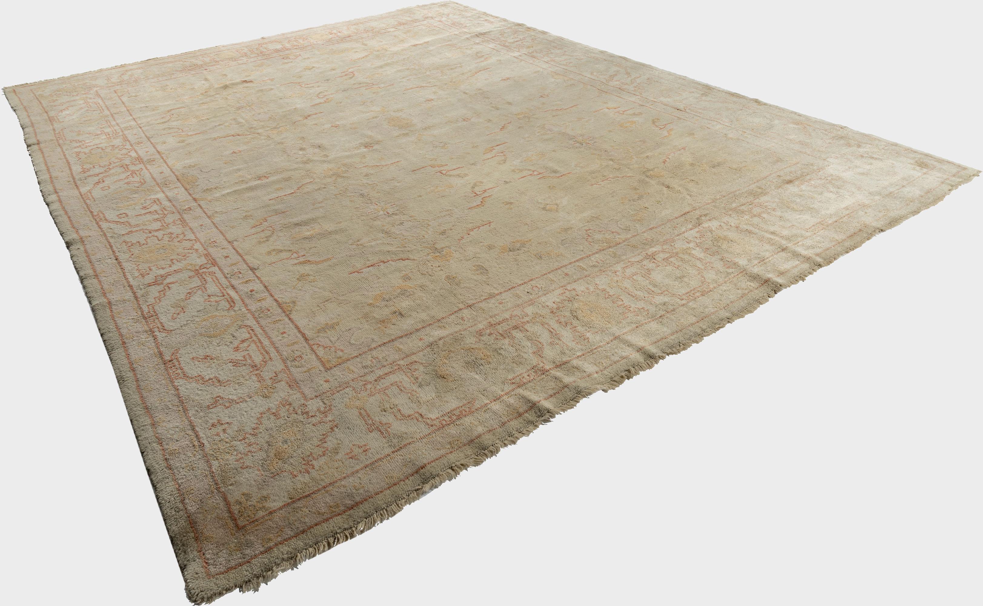 Hand-Knotted Vintage Red Turkish Oushak Rug For Sale