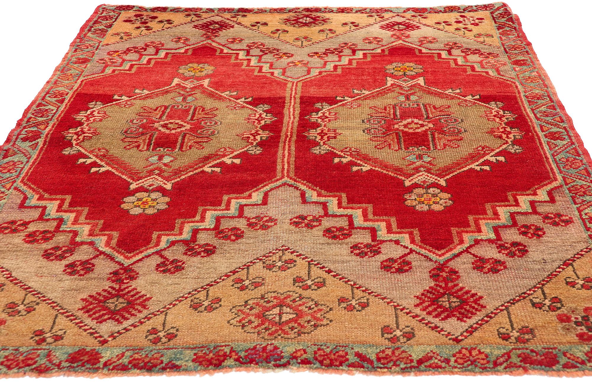 Hand-Knotted Vintage Red Turkish Oushak Rug For Sale