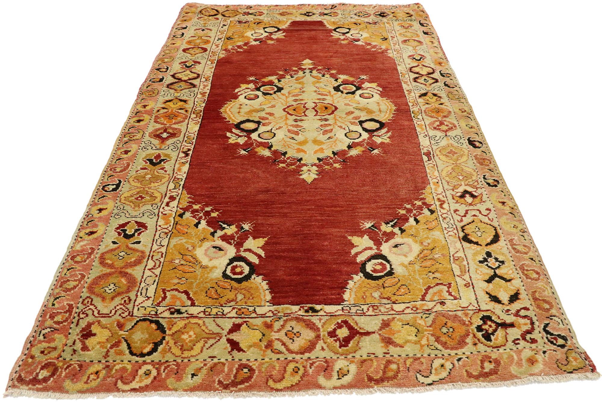 Hand-Knotted Vintage Red Turkish Oushak Rug For Sale