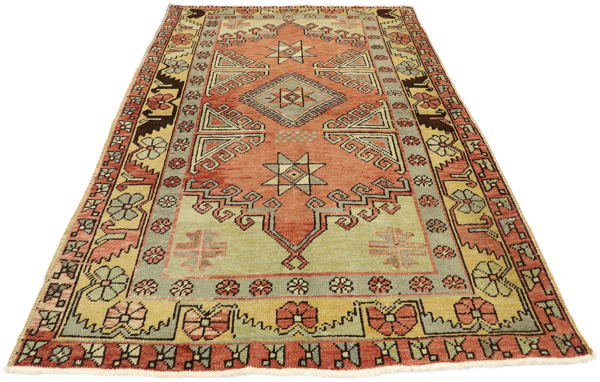 Hand-Knotted Vintage Red Turkish Oushak Rug For Sale