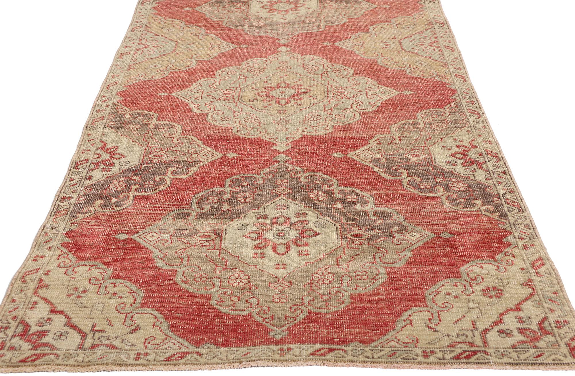 Hand-Knotted Vintage Red Turkish Oushak Rug  For Sale