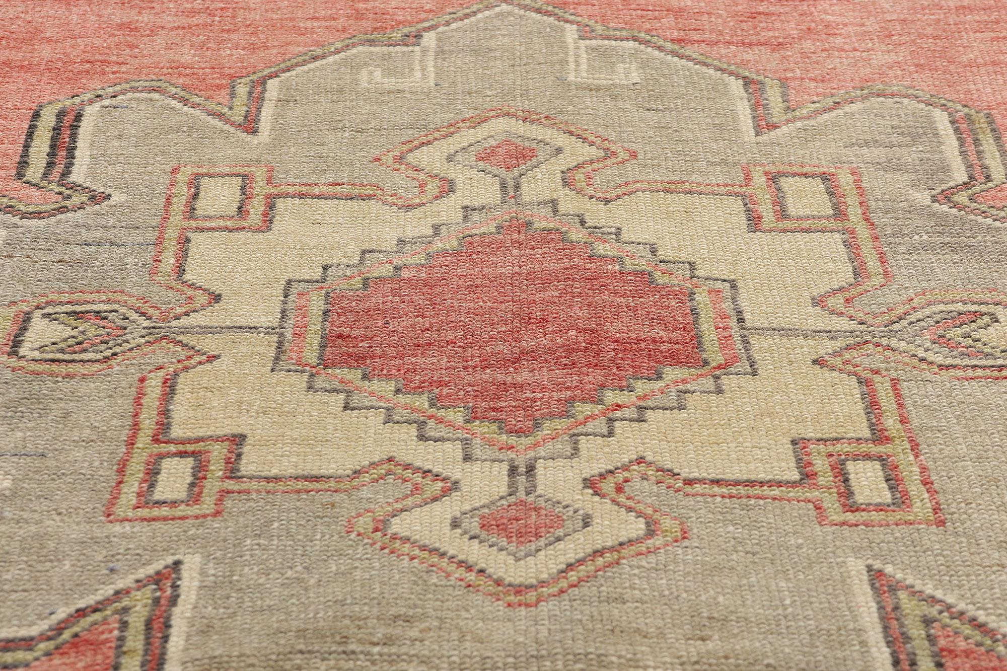Hand-Knotted Vintage Red Turkish Oushak Rug  For Sale