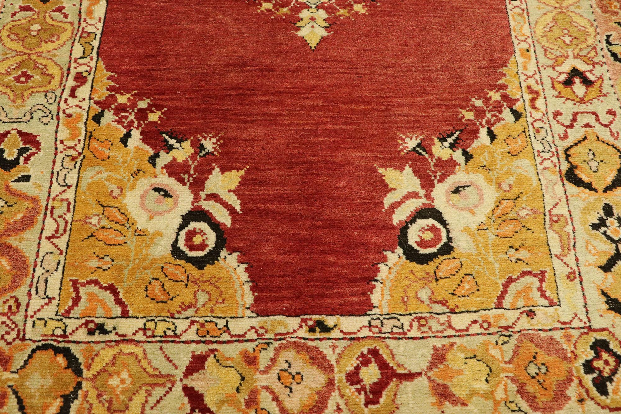 Vintage Red Turkish Oushak Rug In Distressed Condition For Sale In Dallas, TX
