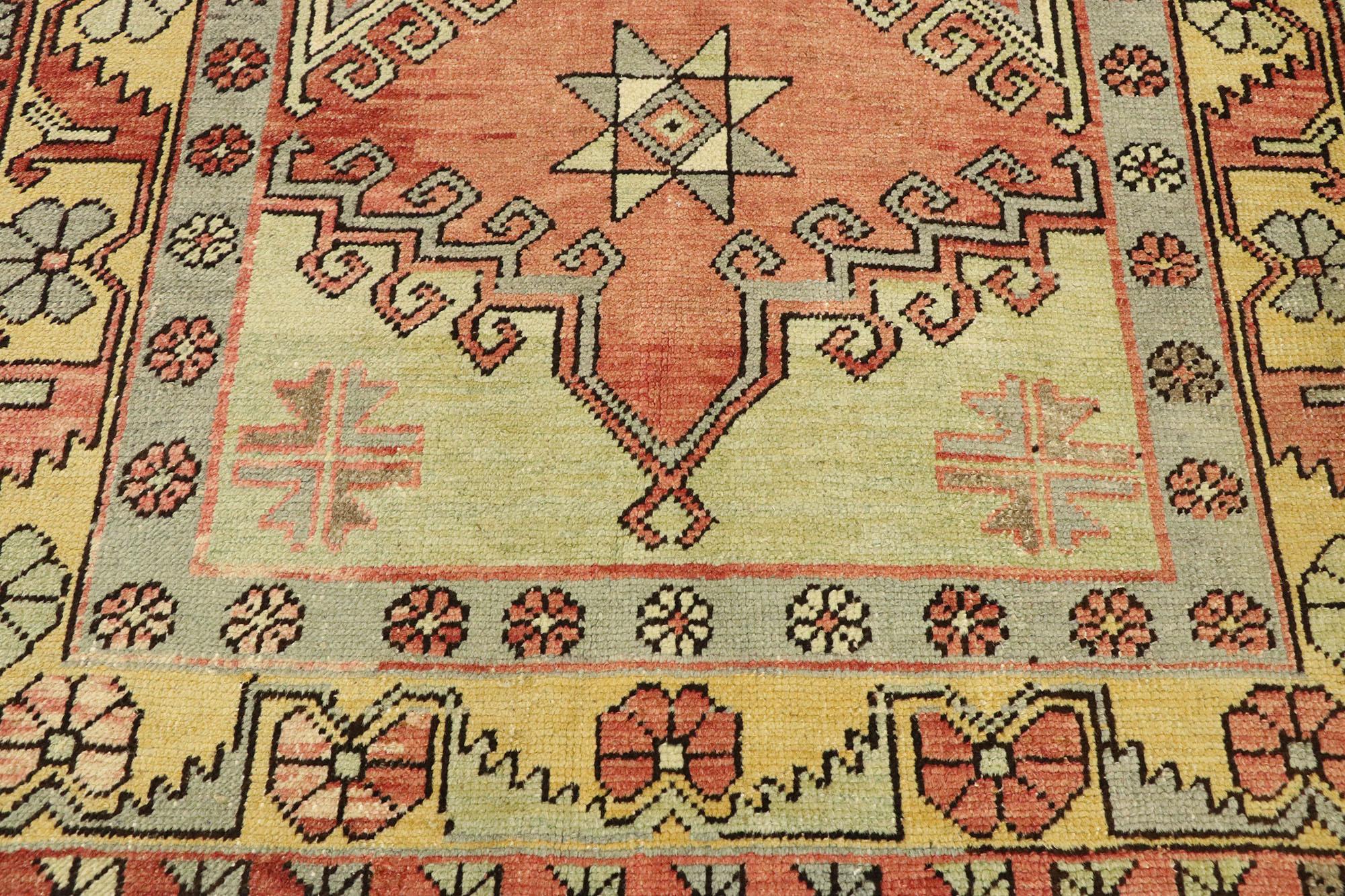 Vintage Red Turkish Oushak Rug In Distressed Condition For Sale In Dallas, TX