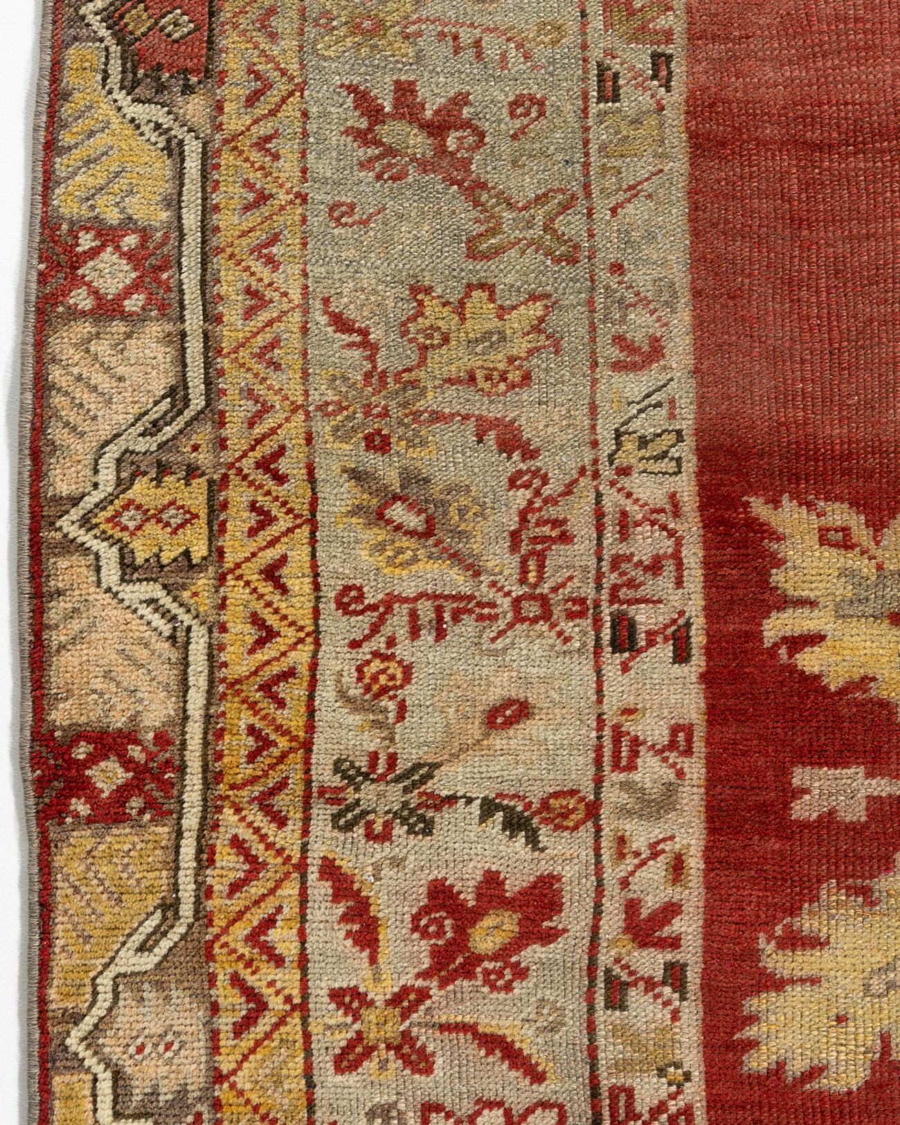 Vintage Red Turkish Oushak Rug For Sale 1