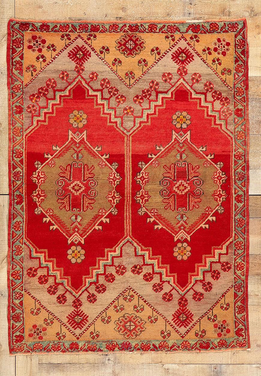 Vintage Red Turkish Oushak Rug For Sale 2