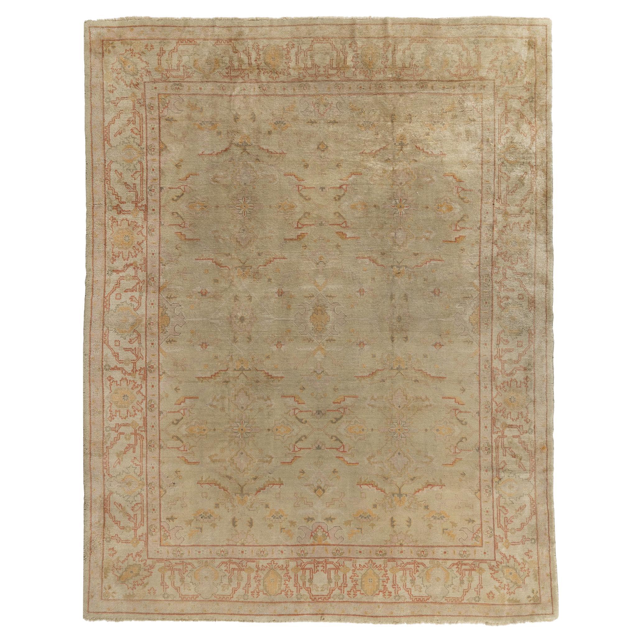 Vintage Red Turkish Oushak Rug For Sale