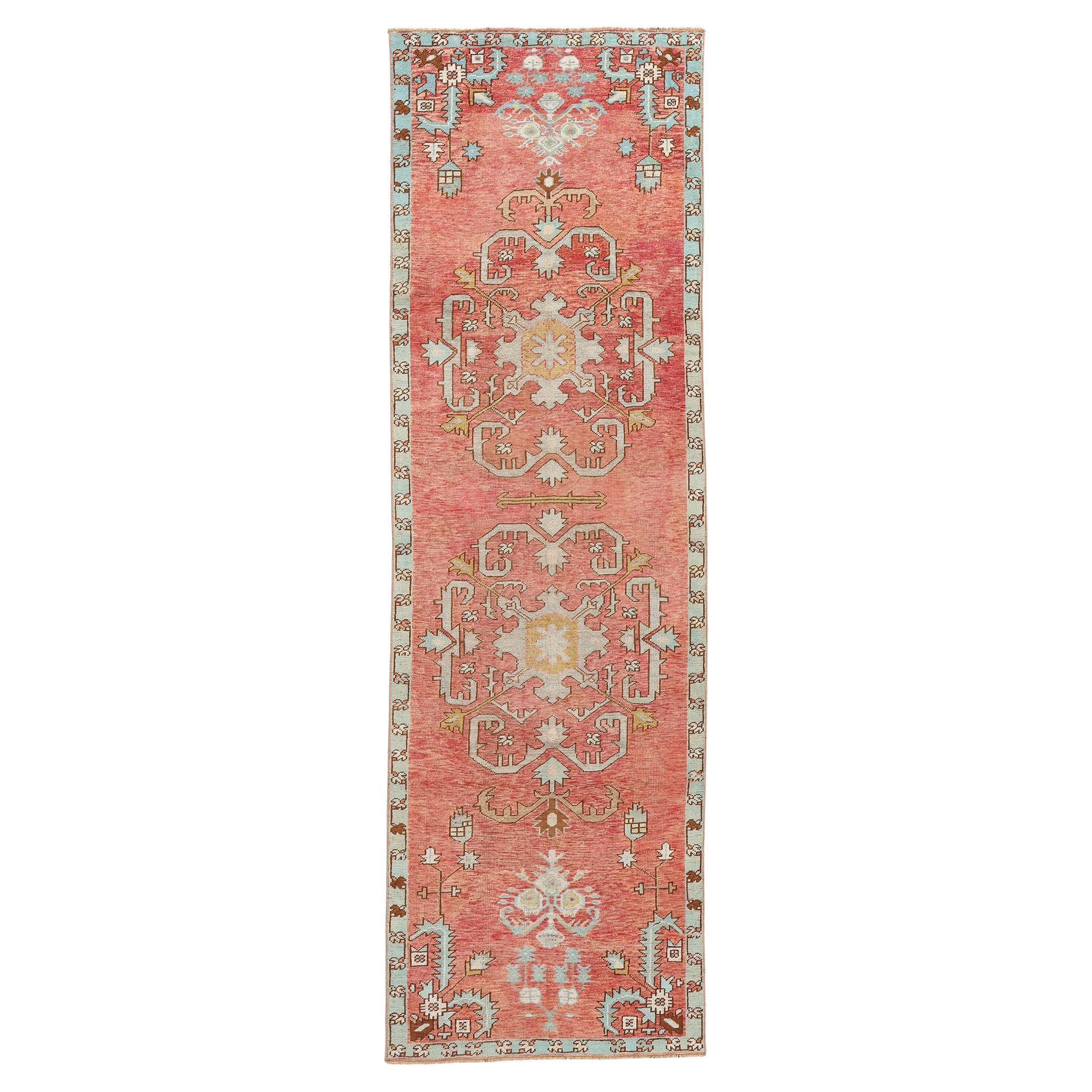 Vintage Red Turkish Oushak Rug  For Sale