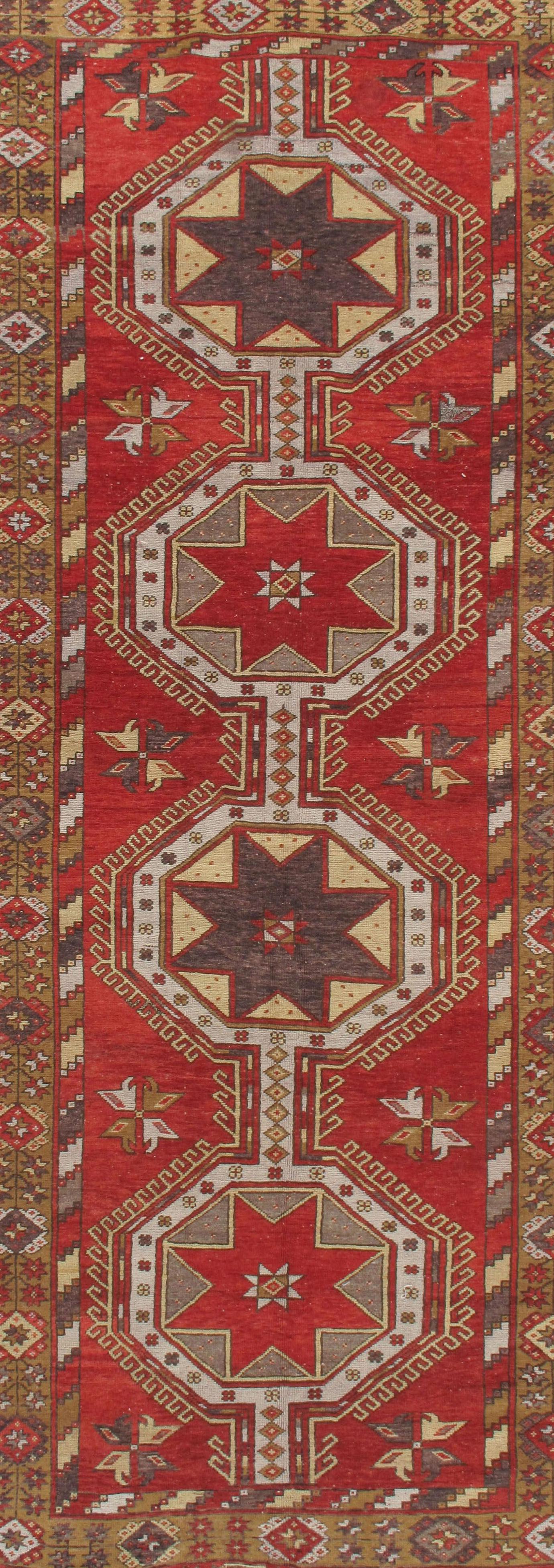 Vintage Rot Türkisch Oushak Läufer 4'11 x 12'10 (Wolle) im Angebot