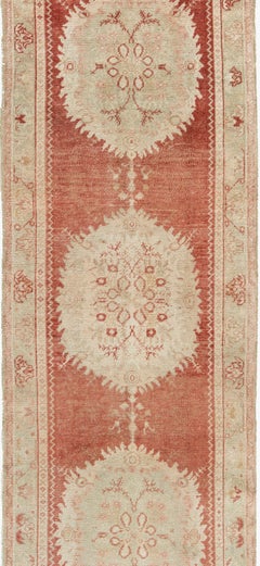 Vintage Turkish Oushak Runner pale salmon/terracotta/beige/ivory. 2'11x11'7