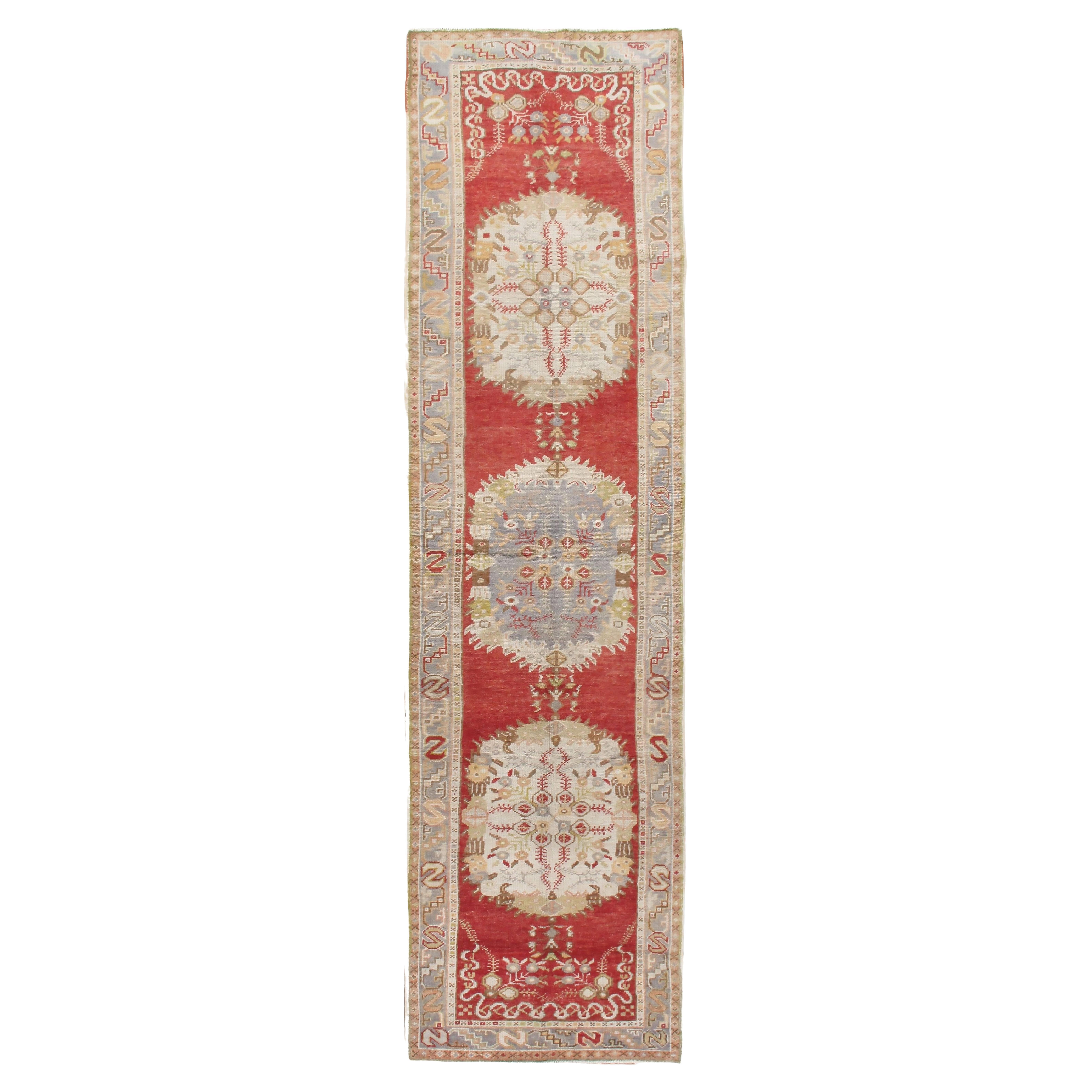 Tappeto Oushak rosso vintage, 2'11 x 11'