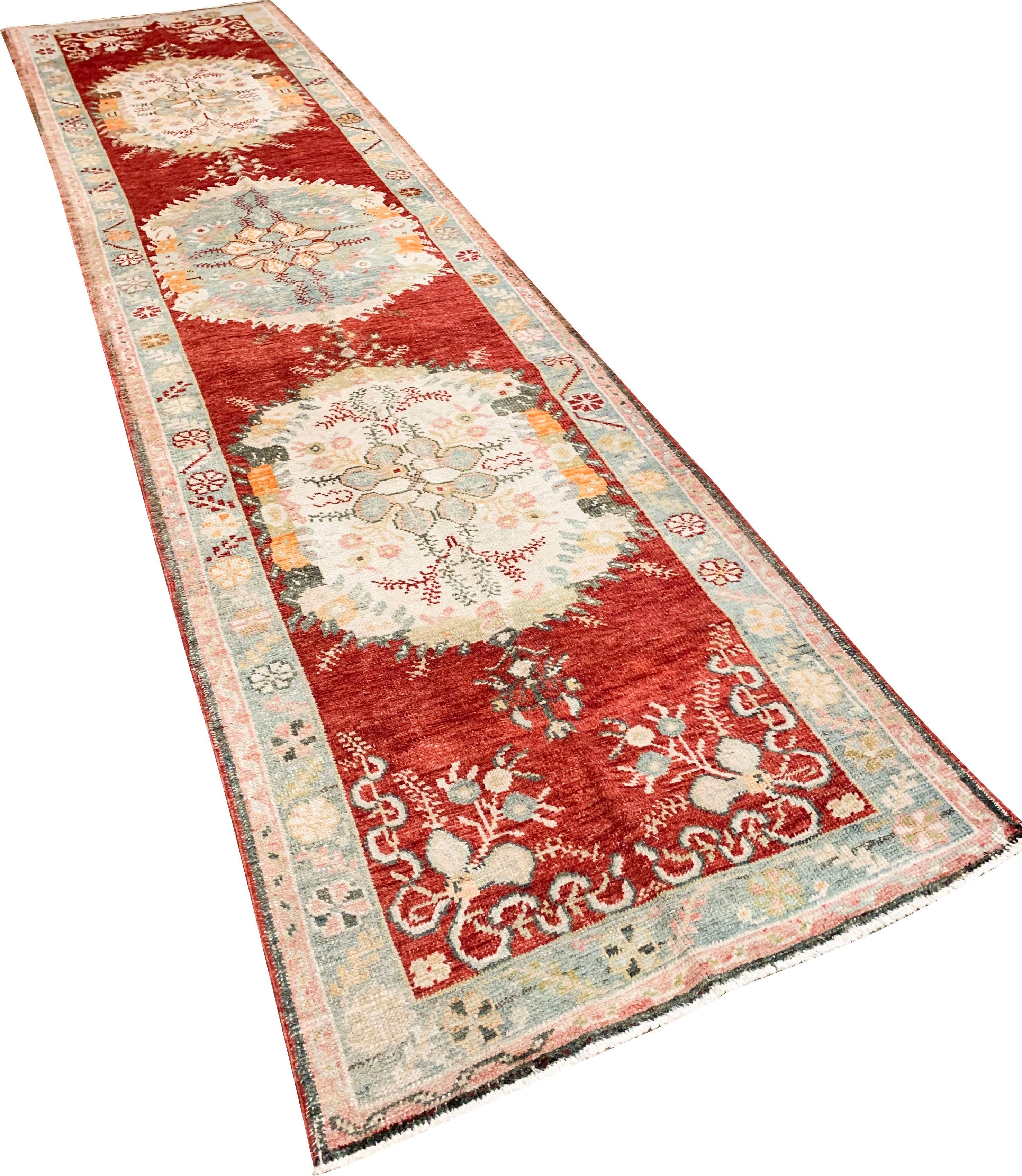 Tappeto Runner Oushak rosso vintage, 2'11 x 11'5 in vendita 3