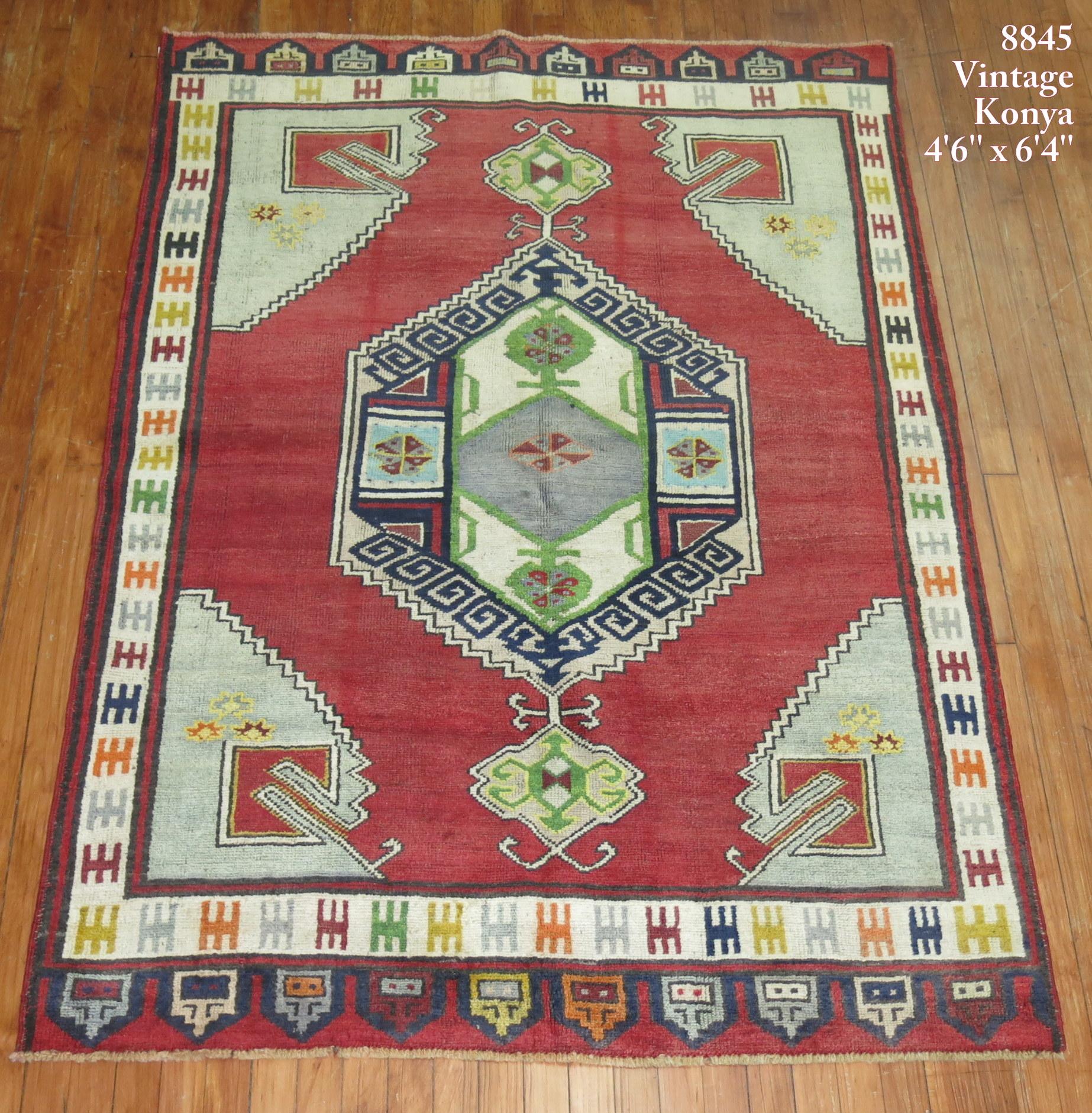 Wool Zabihi Collection Vintage Turkish Karapinar Rug For Sale