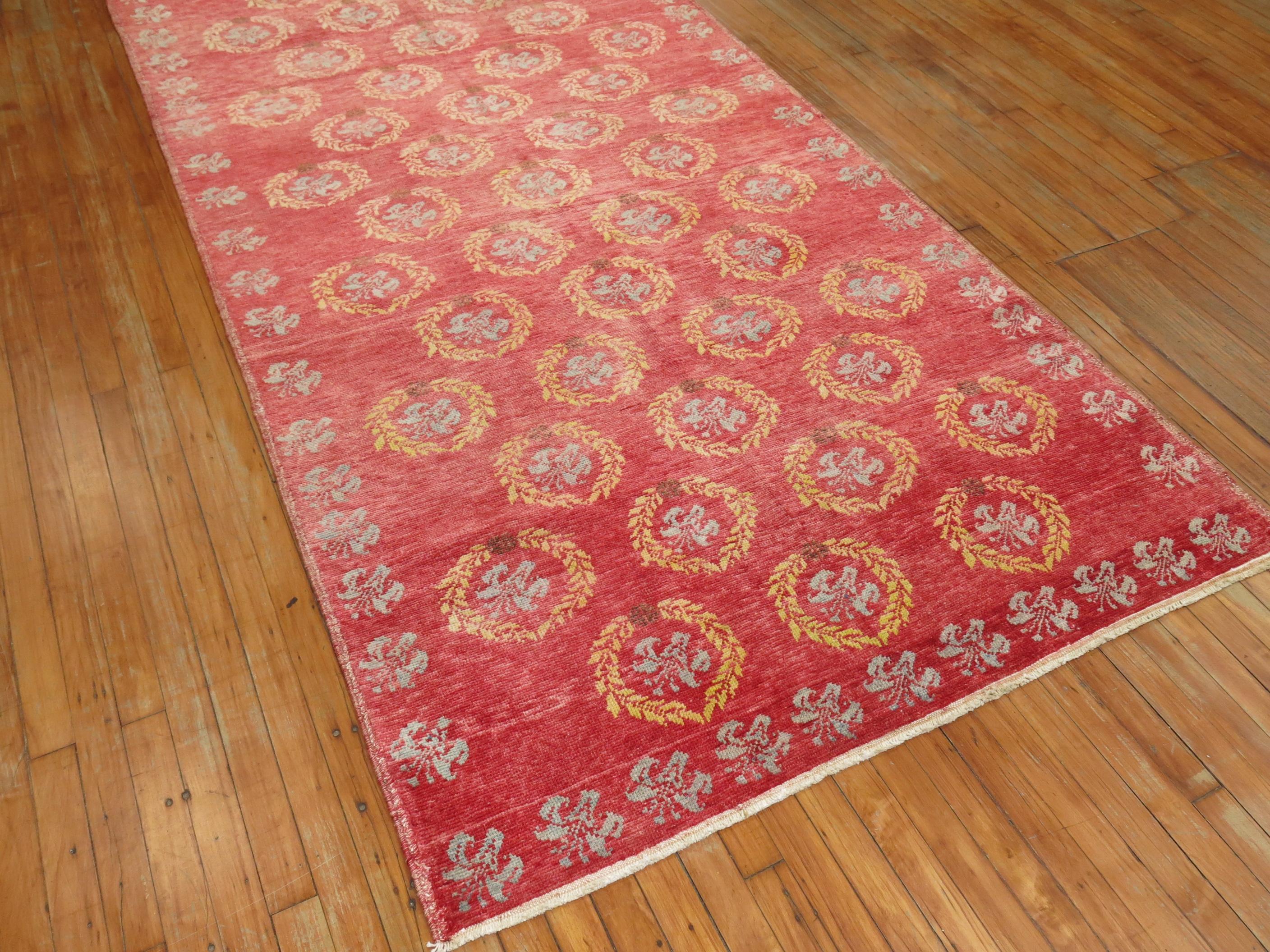 One of a kind vintage Turkish runner with a all-over borderless design with running circles on a sweet red ground.

4'8'' x 9'10''