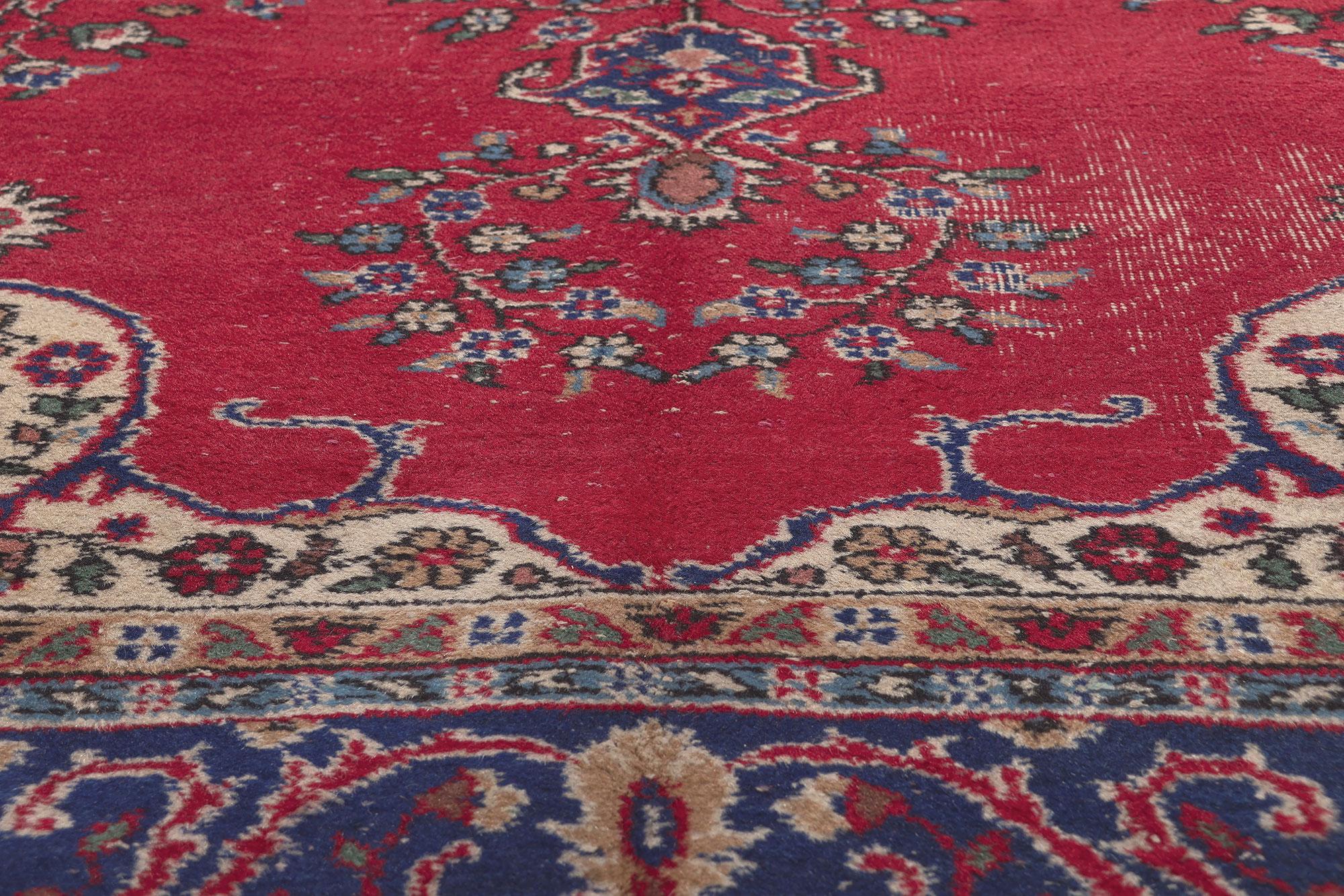 Hand-Knotted Vintage Red Turkish Sparta Rug, Refined Elegance Meets Traditional Sensibility For Sale
